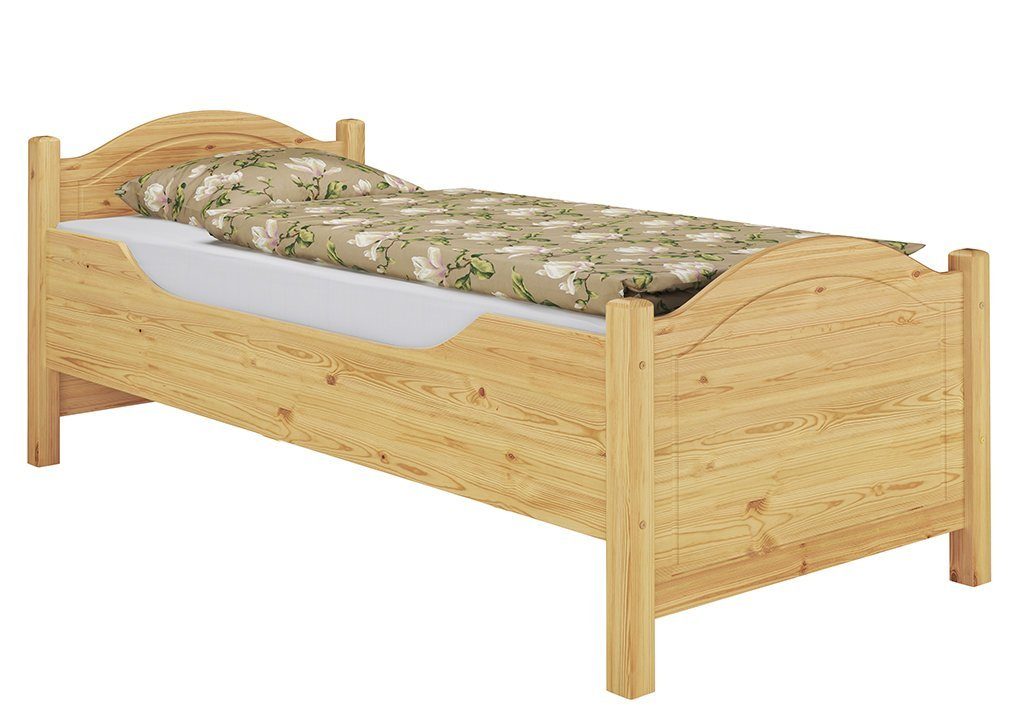 ERST-HOLZ Bett Einzelbett hoch Kiefer 100x200 mit Federleisten und Matratze, Kieferfarblos lackiert