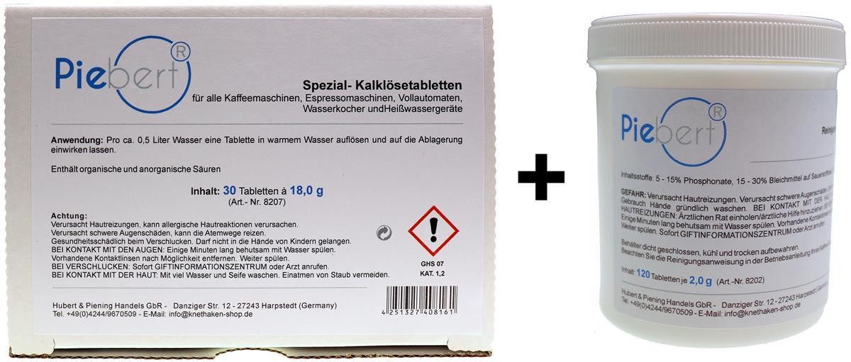 Piebert Sparset: 120 Reinigungstabletten + 30 Entkalkungstabletten für Kaffeev Pflegeset