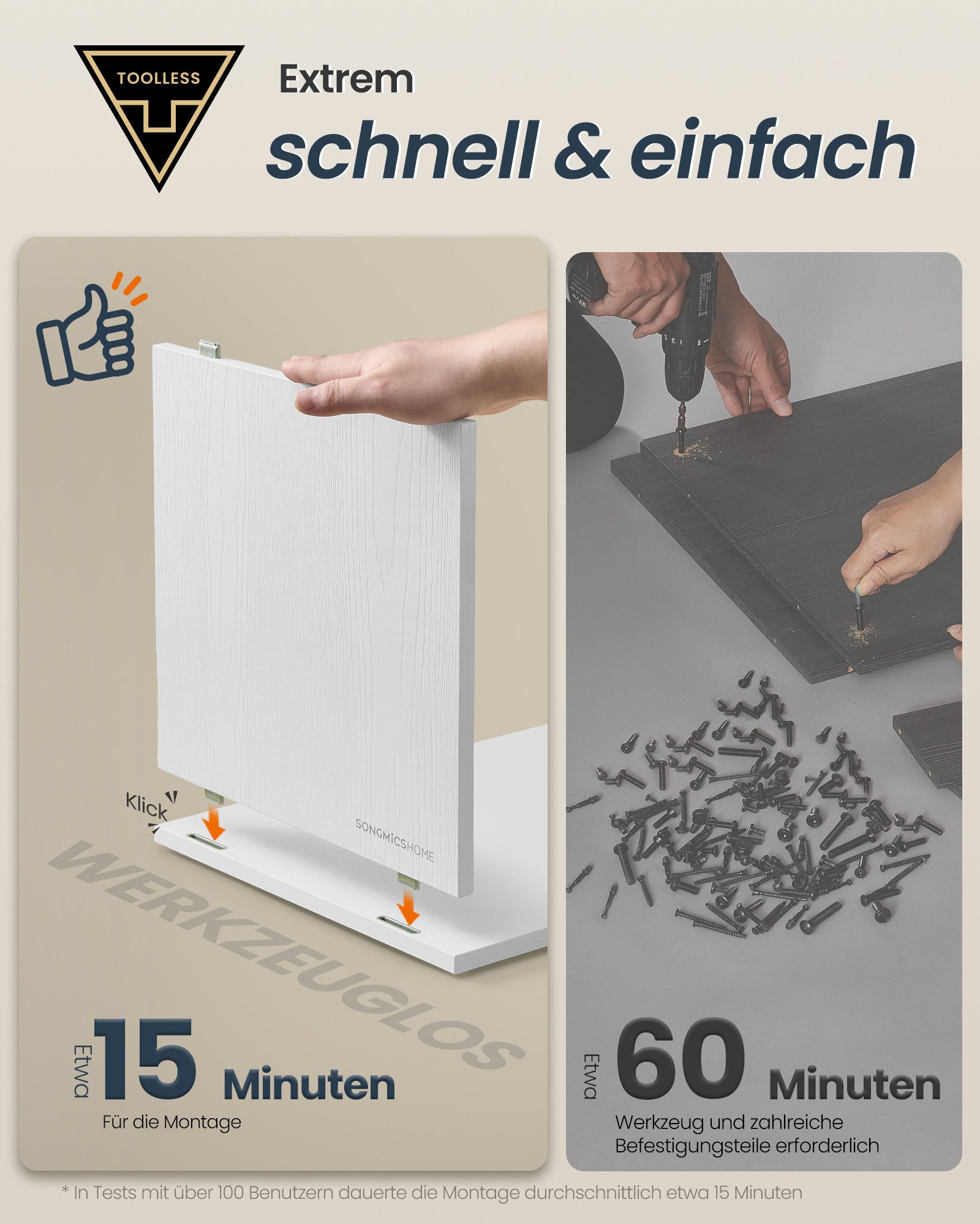SONGMICS HOME Schuhbank Sitzbank mit Stauraum, offene Fächer, verstellbar, Schuhschrank, Toolless-Technologie, superschnelle werkzeuglose Montage – Bild 3 von 5
