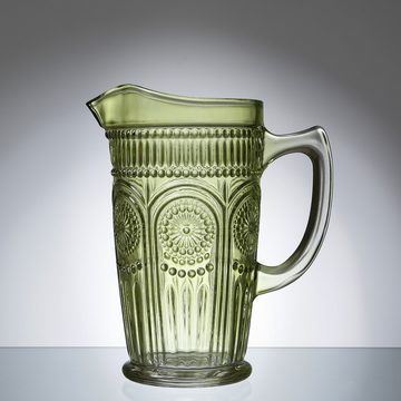 MARELIDA Wasserkrug Glaskrug Vintage Boho Blumenmuster Karaffe Tee Saft Kanne 1,4l grün