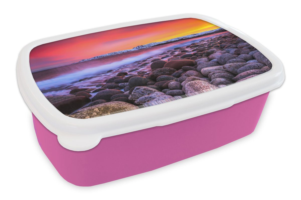 MuchoWow Lunchbox Sonne - Steine - Schnee - Landschaft - Wasser, Kunststoff, (2-tlg), Brotbox für Erwachsene, Brotdose Kinder, Snackbox, Mädchen, Kunststoff rosa
