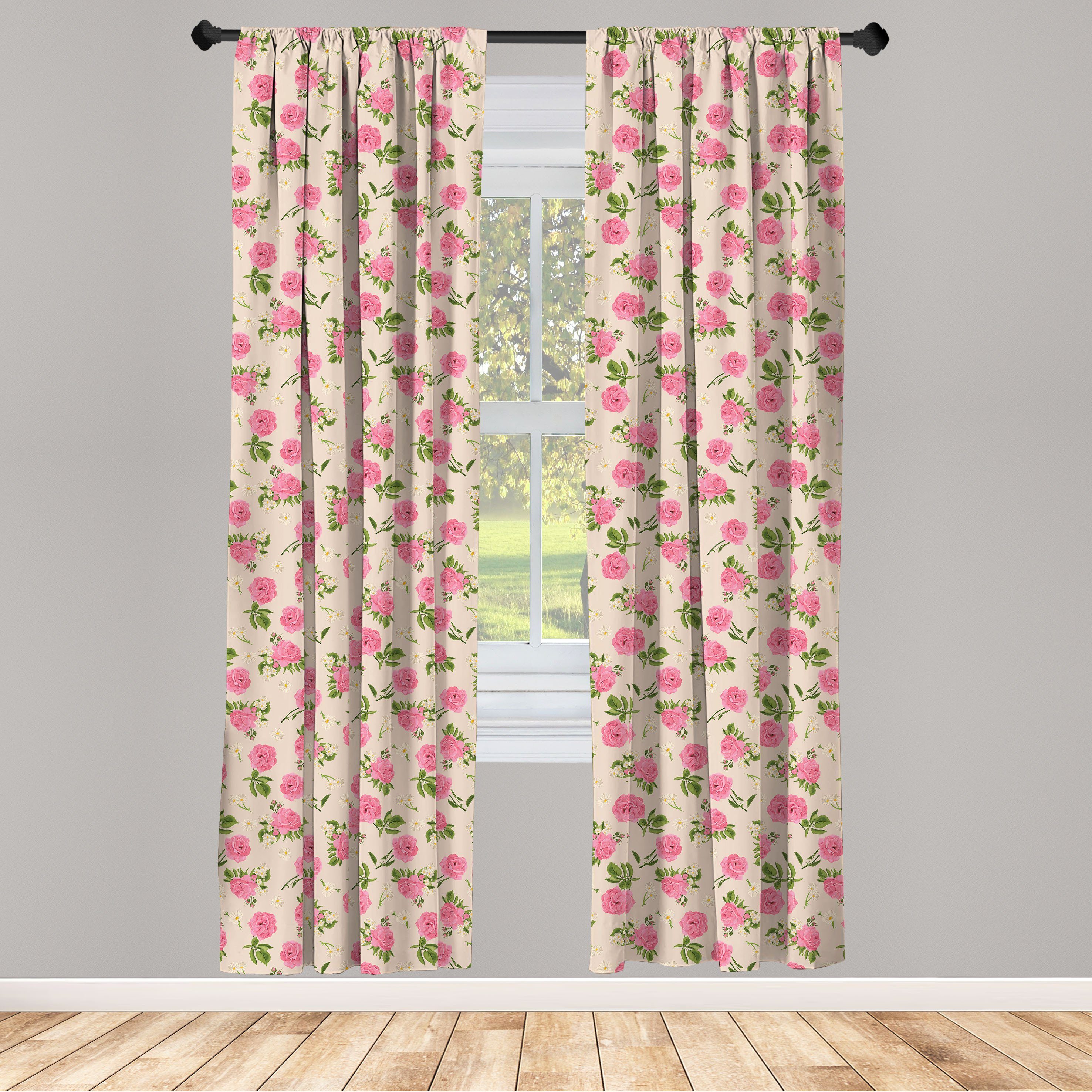Gardine Vorhang für Wohnzimmer Englisch Garten Blumen Schlafzimmer auf Beige Abakuhaus, Microfaser, Dekor