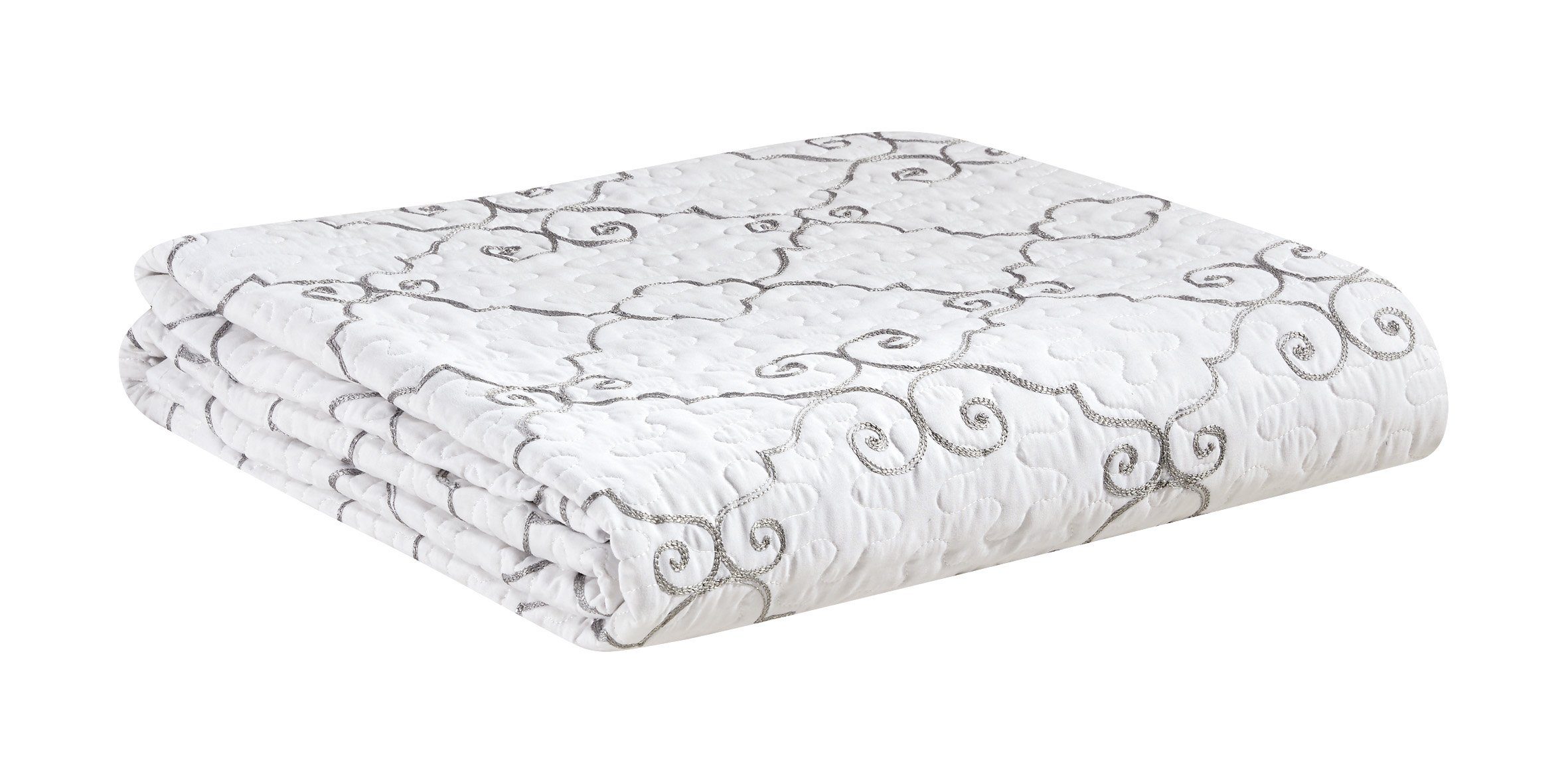 Weiß-Silber 3-Teilig 220x240cm Tagesdecke Bett für Tagesdecke Doppelbettüberwurf, ZELLERFELD