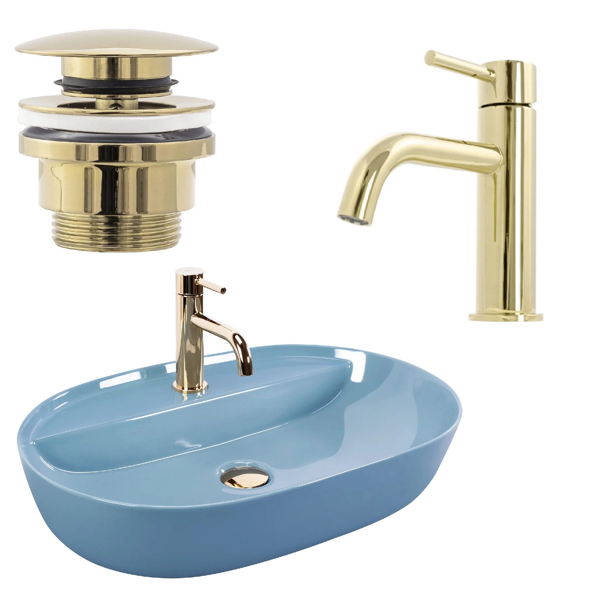 wohnwerk.idee Aufsatzwaschbecken Design-Waschbecken oval, Keramik, mit Hahnloch