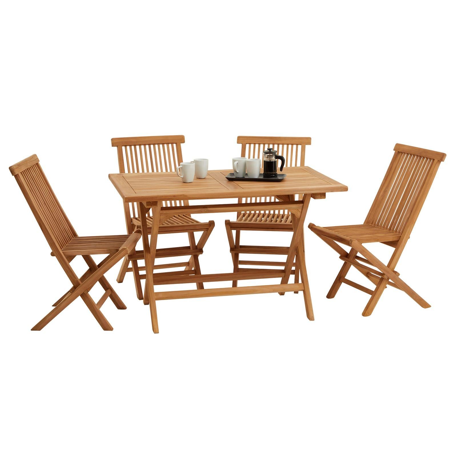 CARO-Möbel Gartenlounge-Set PARADIES, Gartenmöbel Set aus Teak mit 1 Tisch rechteckig und 4 Stühlen klappba