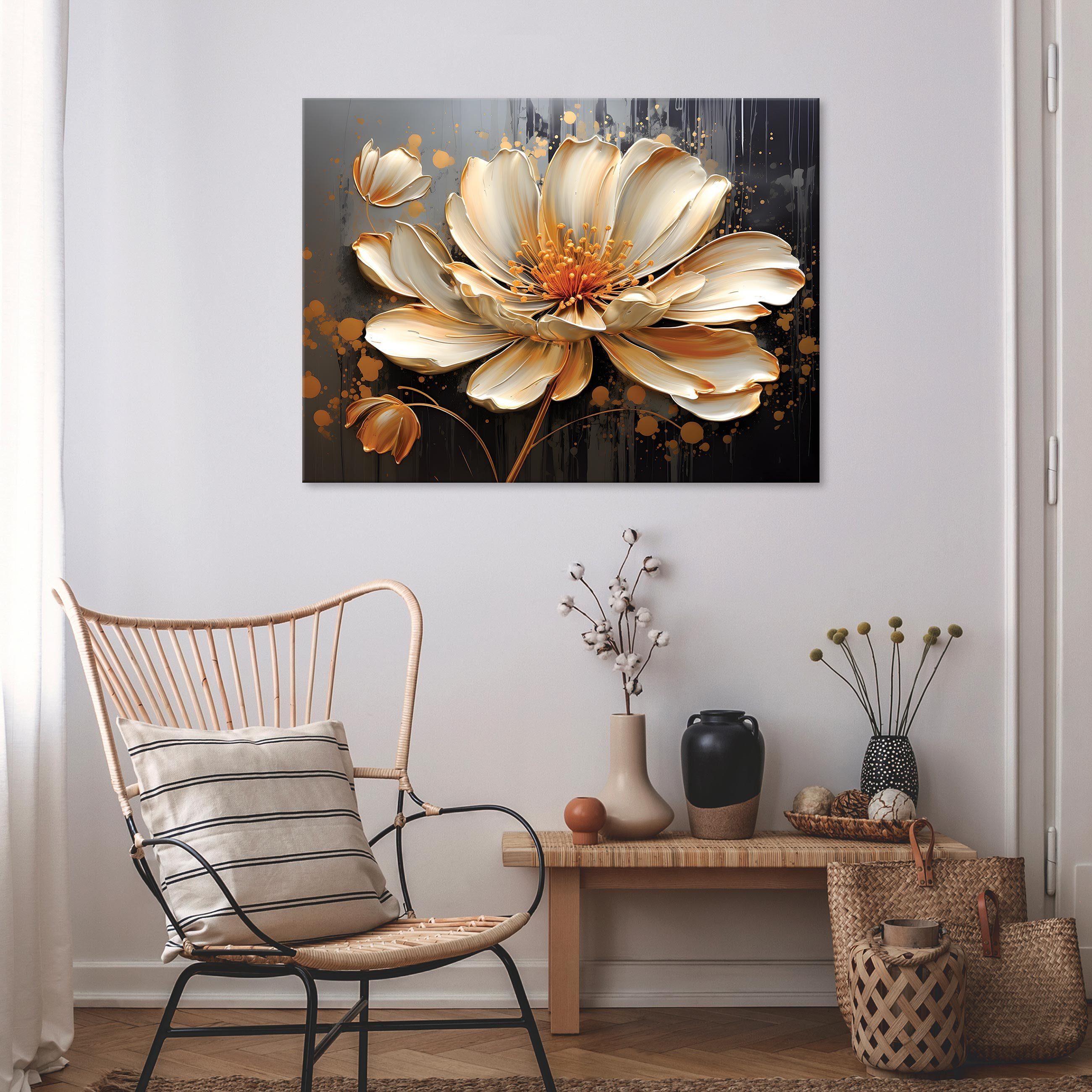 Wandbild Leinwand Bild Bilder St), Leinwandbild Modern, Blumen Aufhängefertig 1 Kunst Kunst Wallarena (Einteilig, Groß Leinwandbild XXL Leinwandbilder Schwarz