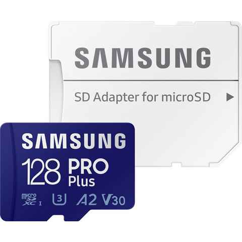 Samsung Samsung PRO Plus microSD-Karte, Full HD & 4K UHD Speicherkarte (128 GB, UHS Class 10, 160 MB/s Lesegeschwindigkeit, für Smartphone, Drohne oder Action-Cam, Inkl. USB-Kartenleser)