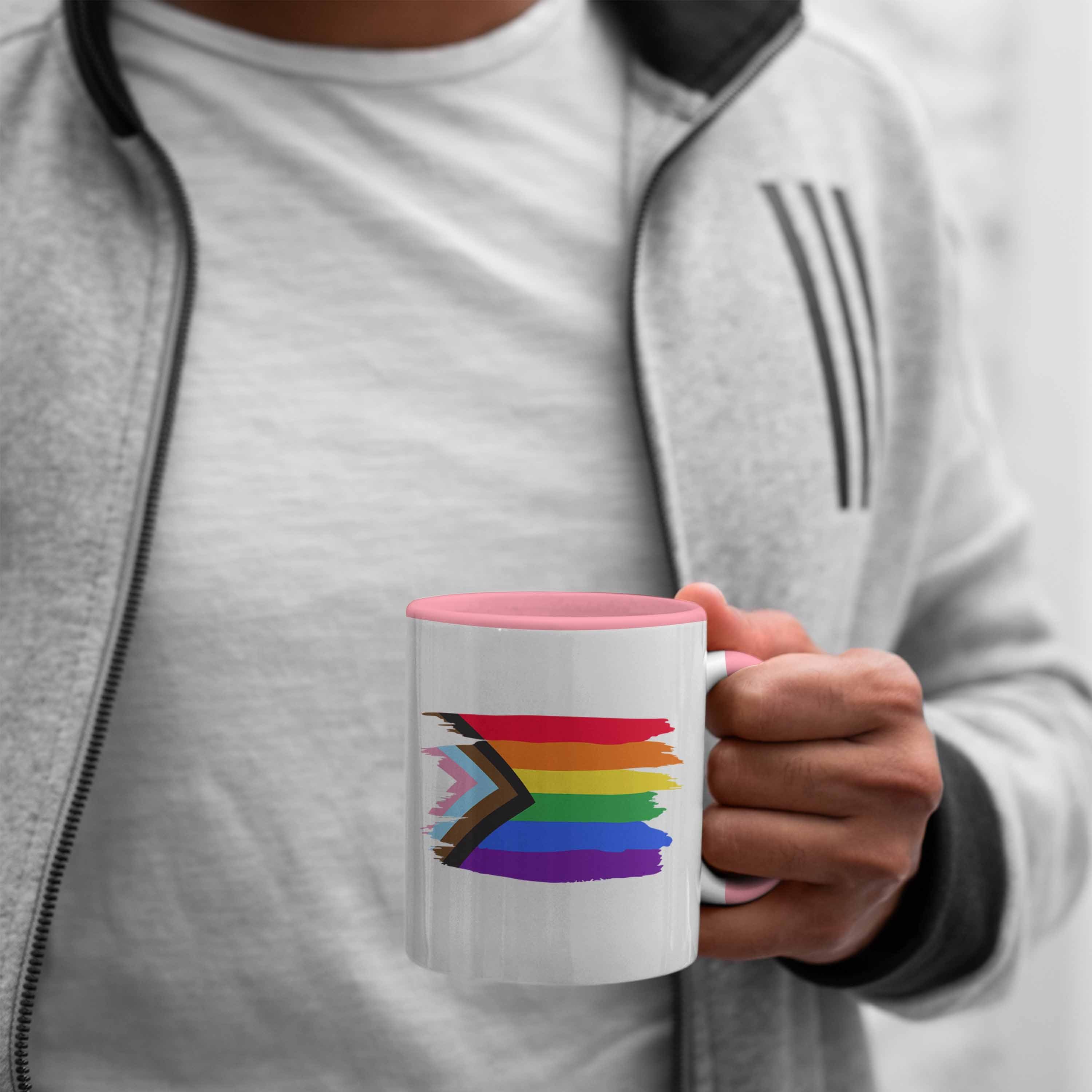 Trendation Schwule LGBT Tasse Flagge Transgender Pride Tasse Geschenk Regenbogen Grafik Rosa Lesben - Trendation