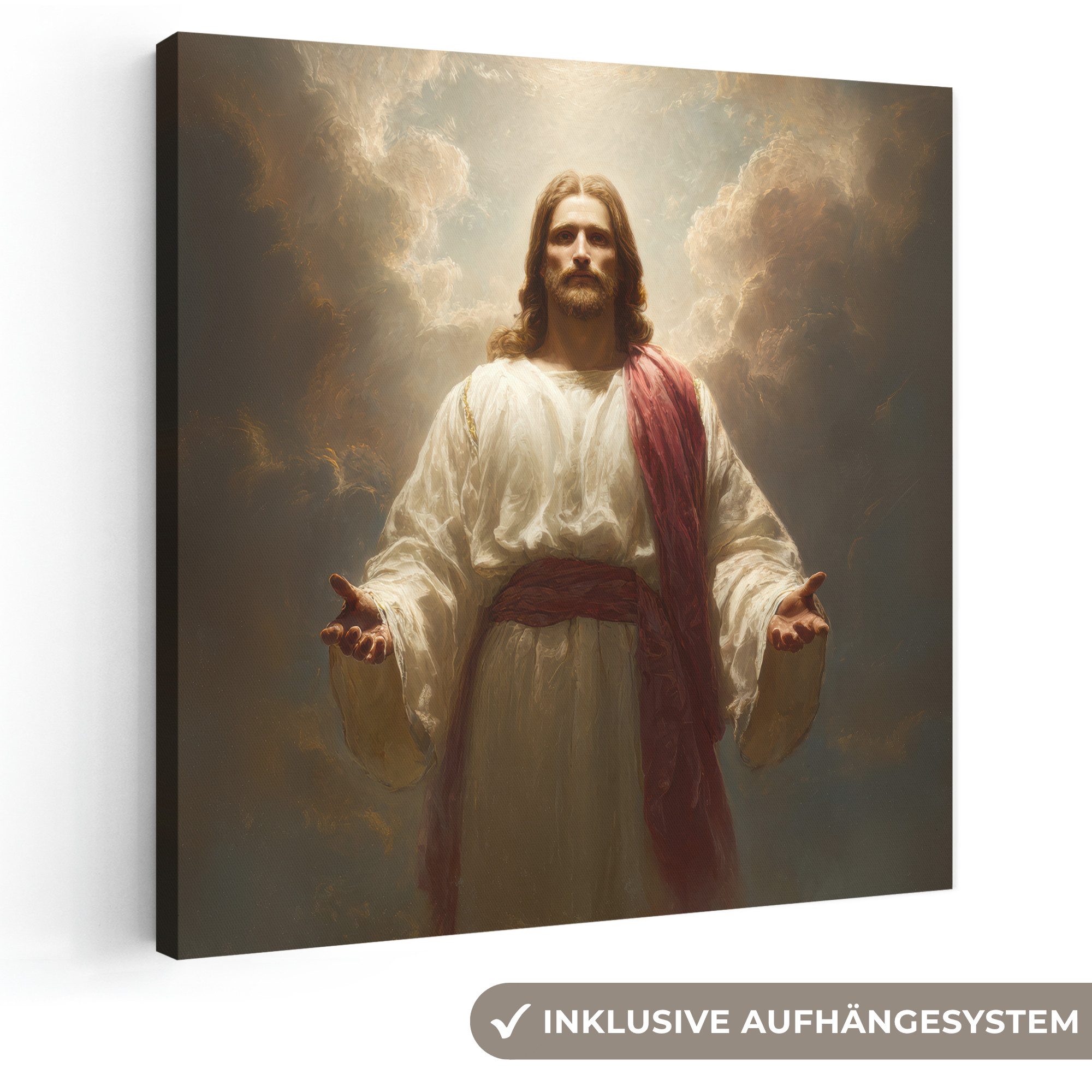 OneMillionCanvasses® Leinwandbild Himmel - Sonnenlicht - Jesus - Rot, Fotodruck (1 St), Wandbild, Deko Schlafzimmer Wohnzimmer Flur 20x20 cm