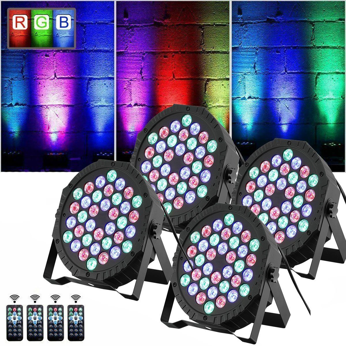 LETGOSPT LED Discolicht 1/4x 36W Discolicht 360° Rotierende, RGB DMX512 4x LED Discolicht