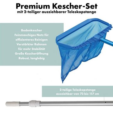 POWERHAUS24 Kescher Premium Bodenkescher-Set mit Alu-Teleskopstange