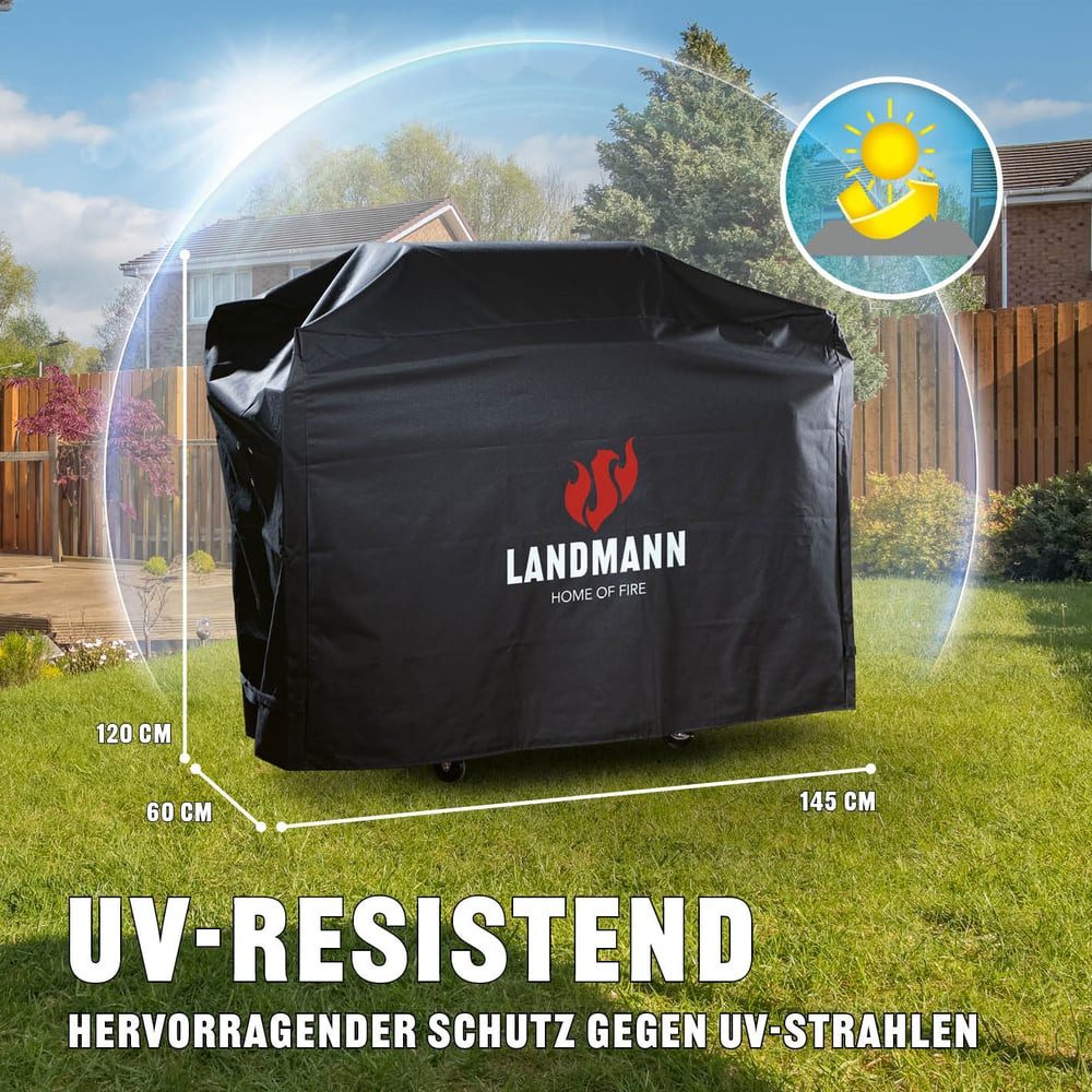 LANDMANN Grillabdeckhaube Wetterschutzhaube Premium 62x145x120cm, kältebeständig atmungsaktiv wasserdicht reißfest