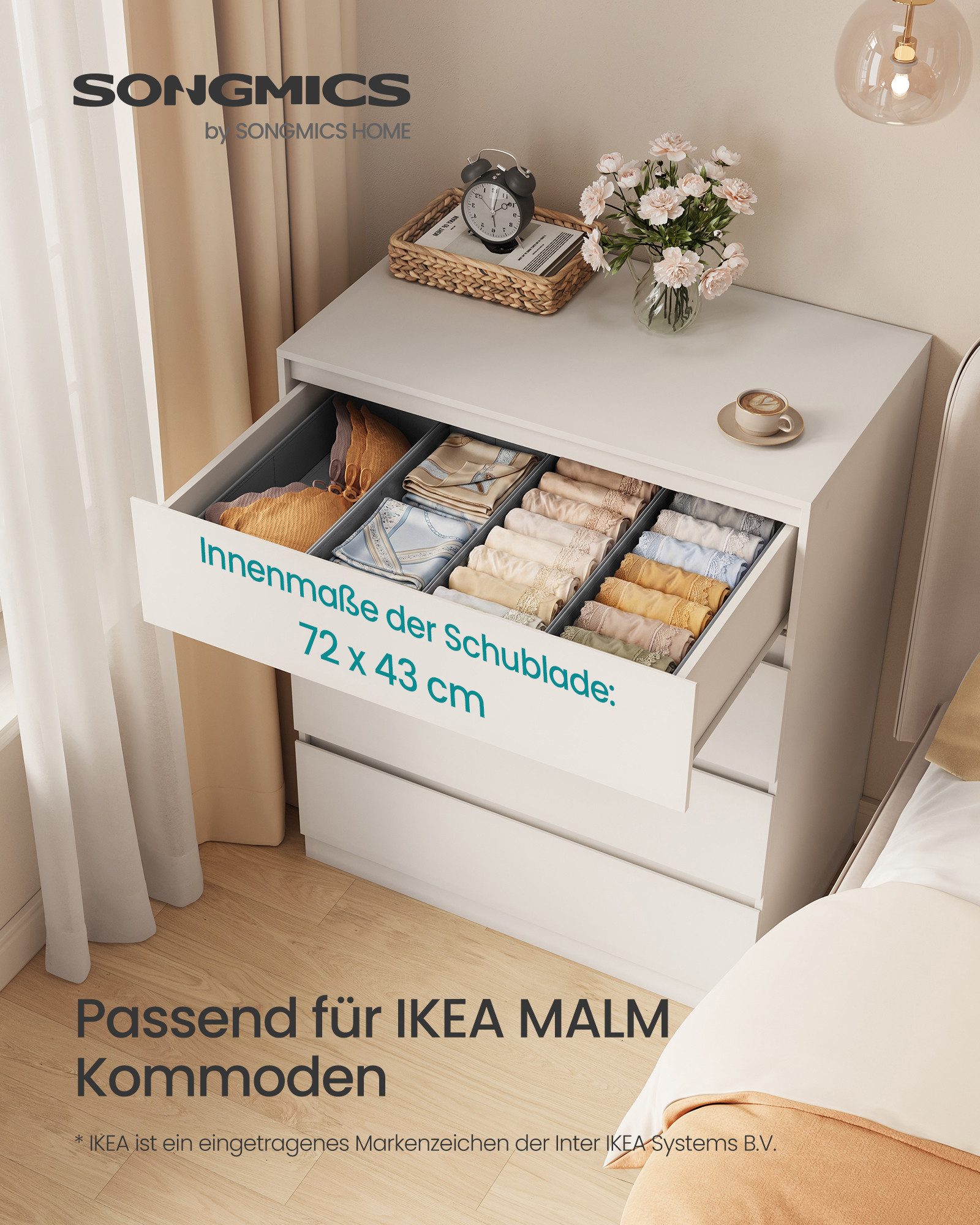 SONGMICS Aufbewahrungsbox Schubladen-Organizer, faltbar, Schrank-Organizer, 40 x 16 x 10 cm, für Unterwäsche und Socken, Schrank-Organizer – Bild 4 von 5