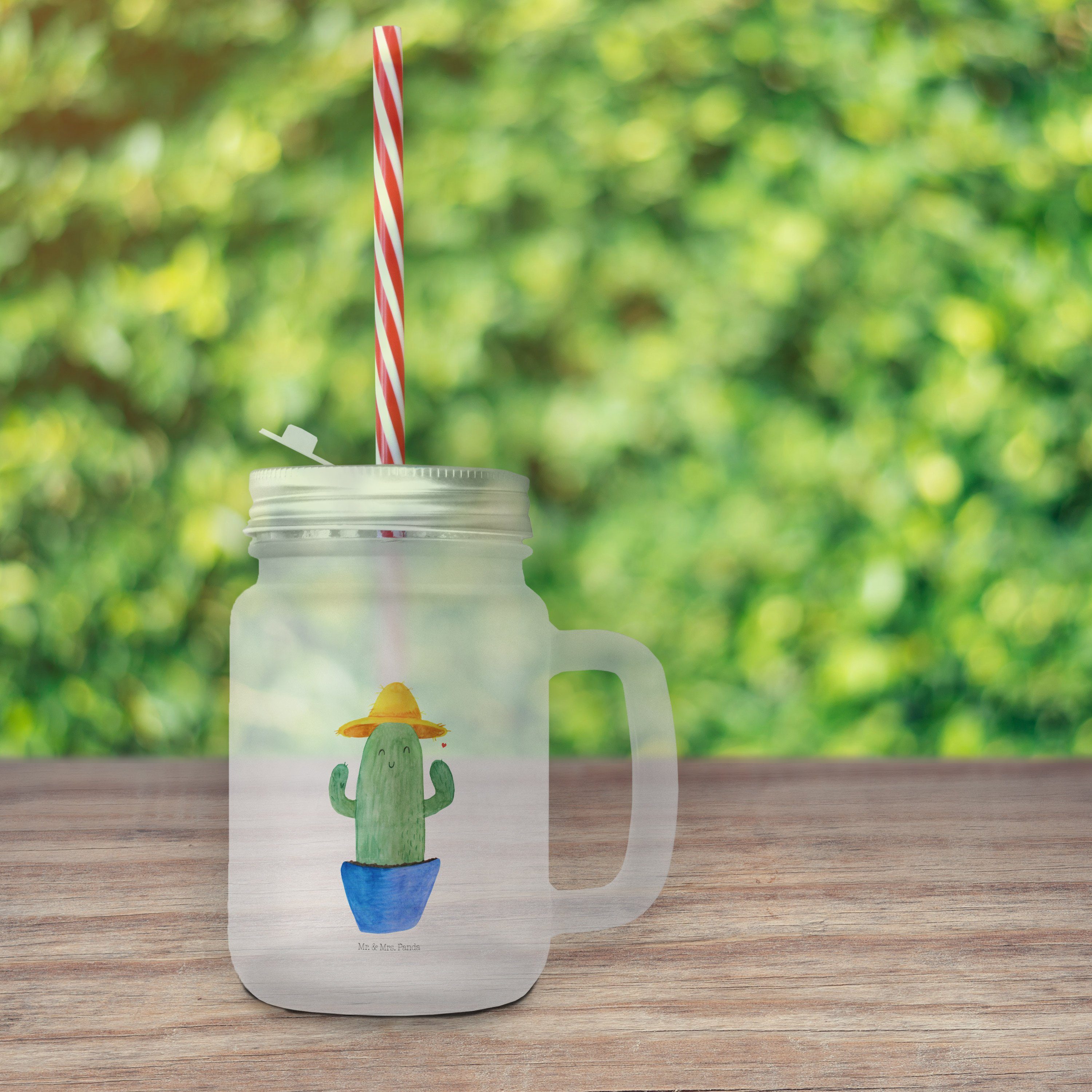 Trinkgl, Mrs. & Kakteen, Geschenk, Premium Mr. Panda Mason Kaktus - Jar Sonnenhut Glas - Glas Transparent