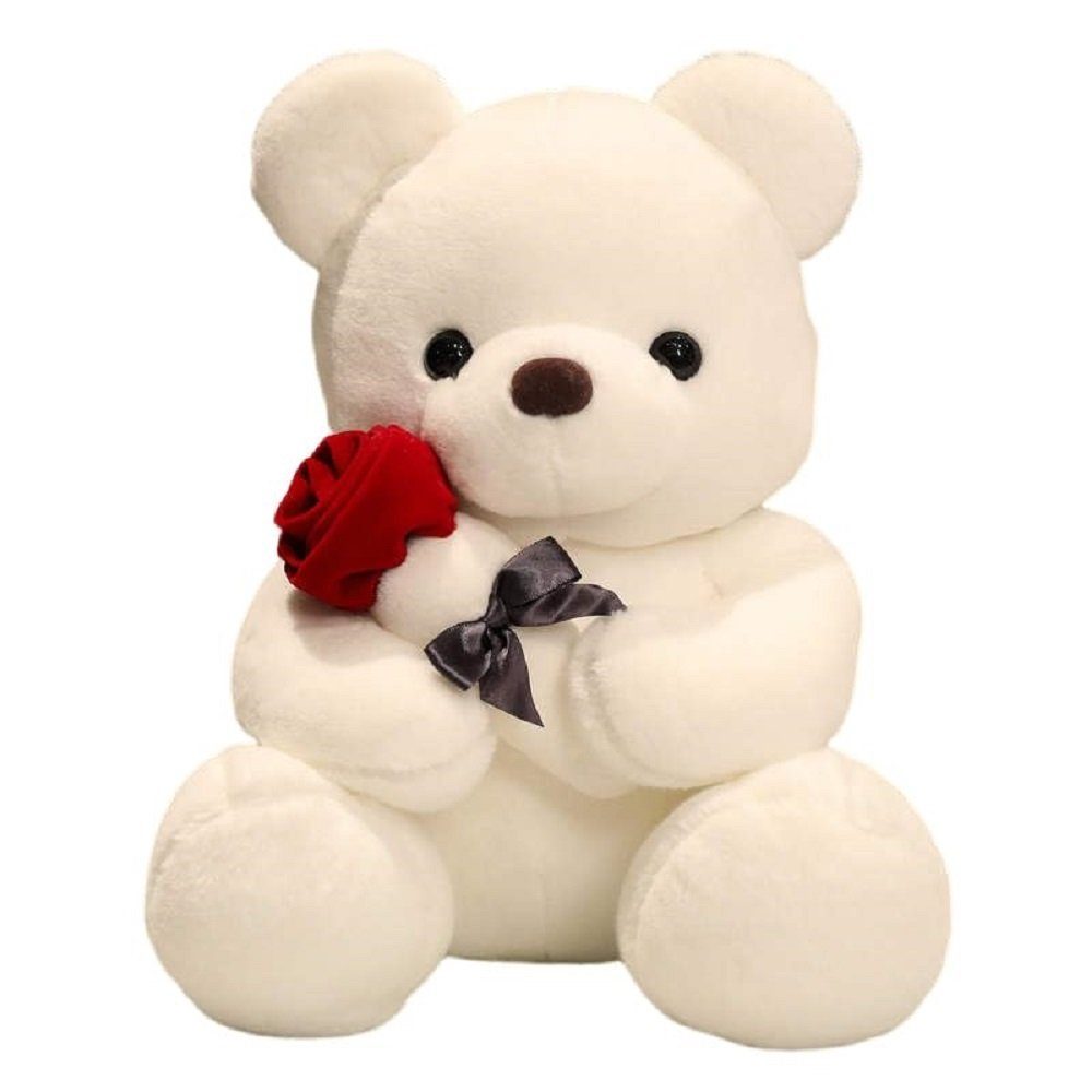 Kuscheltier 23 cm Teddybär mit Rose Plüschfigur Kinder Spielzeug Geschenk für Fans
