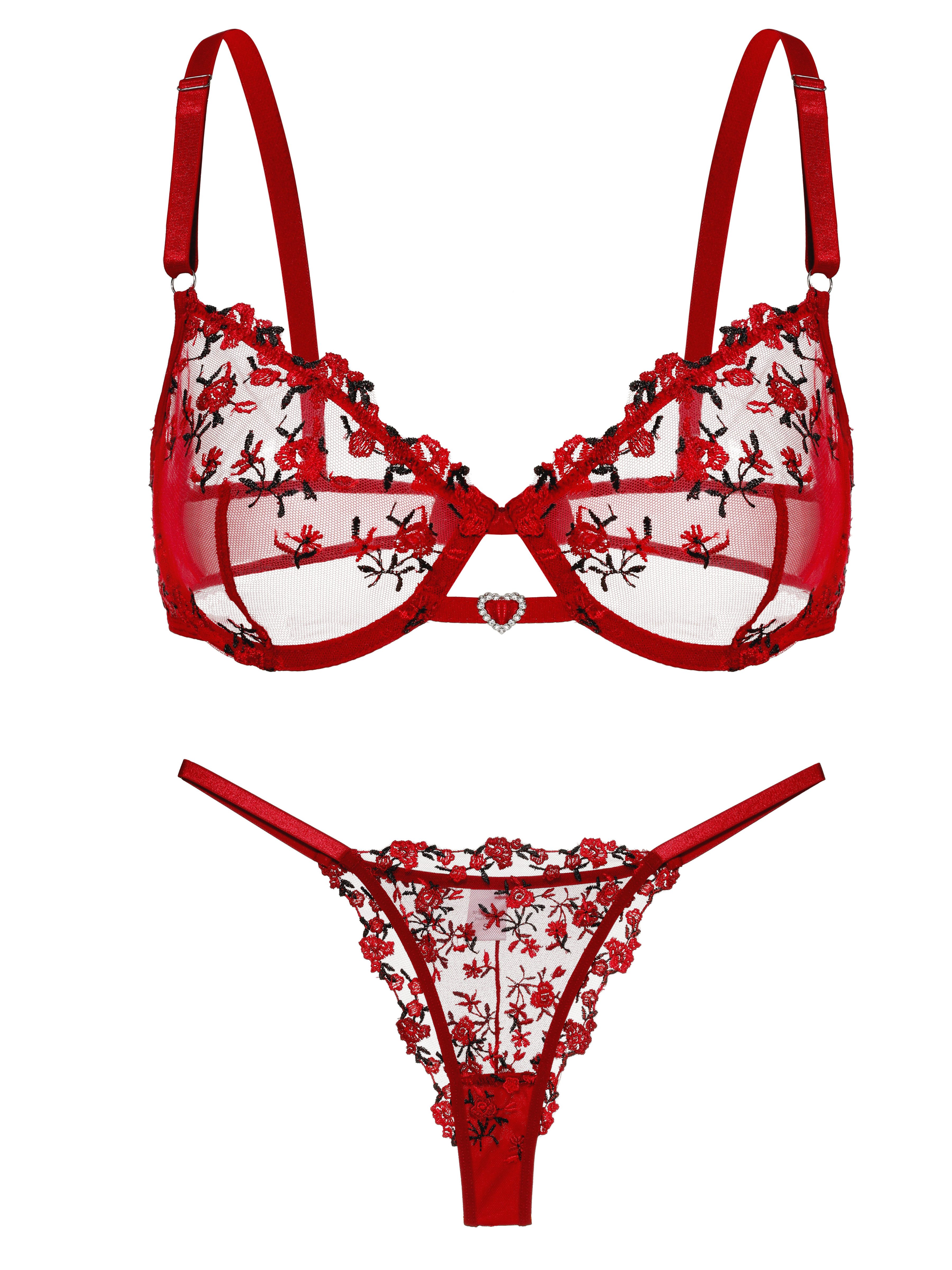 Elegant Love Set: Push-up-BH Sexy Dessous-Set, Bestickter BH und Tanga (Set, 2-tlg., mit String) Stilvolles Unterwäsche-Set, elegante Lingerie Set, Reizwäsche – Bild 2 von 5