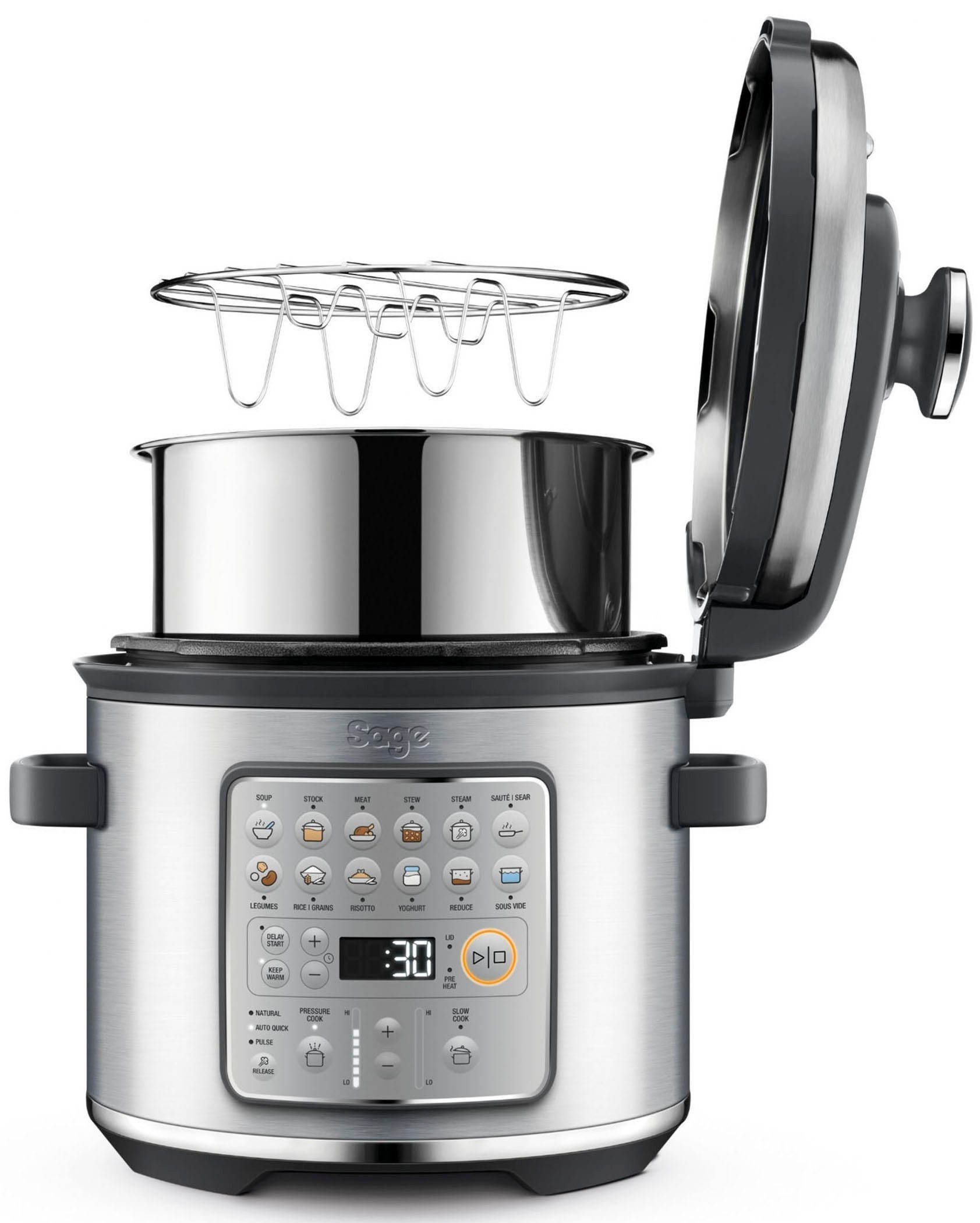 Sage Multikocher SPR680BSS Schnellkochtopf, Dampfgarer, 1100 W, The Fast Slow GO