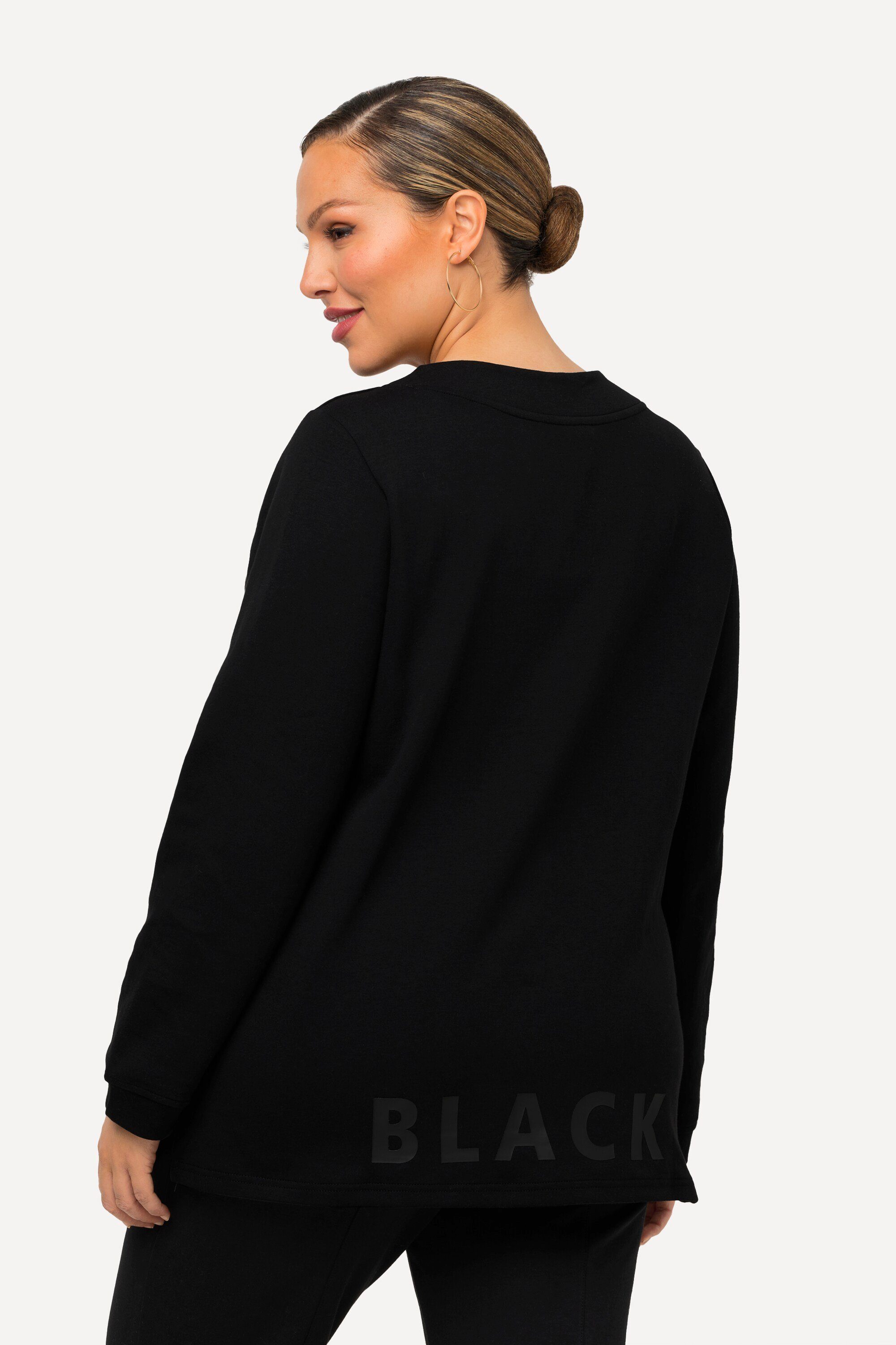 Sweatshirt Langarm Sweatshirt Ulla Popken V-Ausschnitt BLACK-Gummidruck
