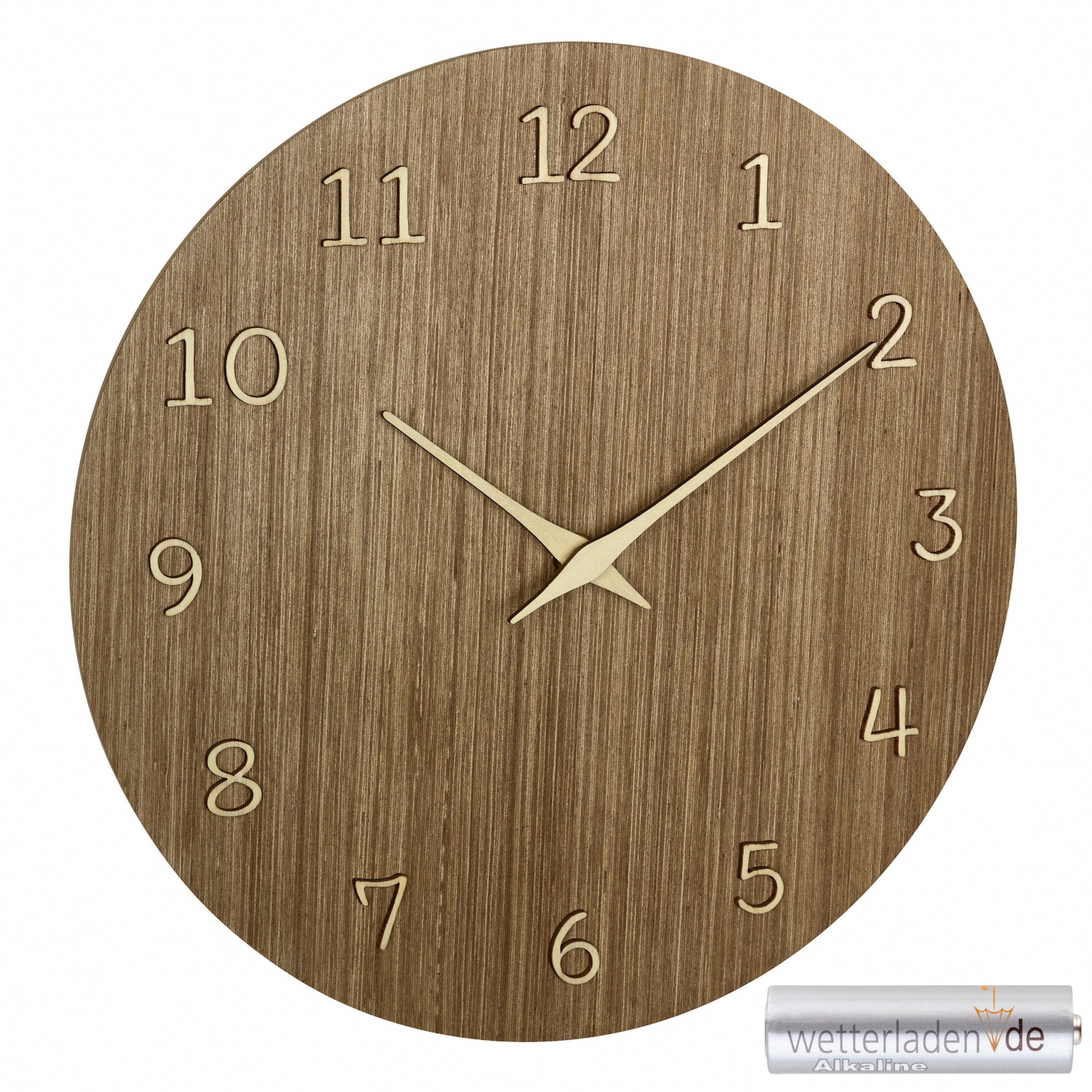 TFA Dostmann Wanduhr analog aus Holz 60.3072 Quarzuhr 298 mm Qualitätsuhrwerk 3D-Ziffern