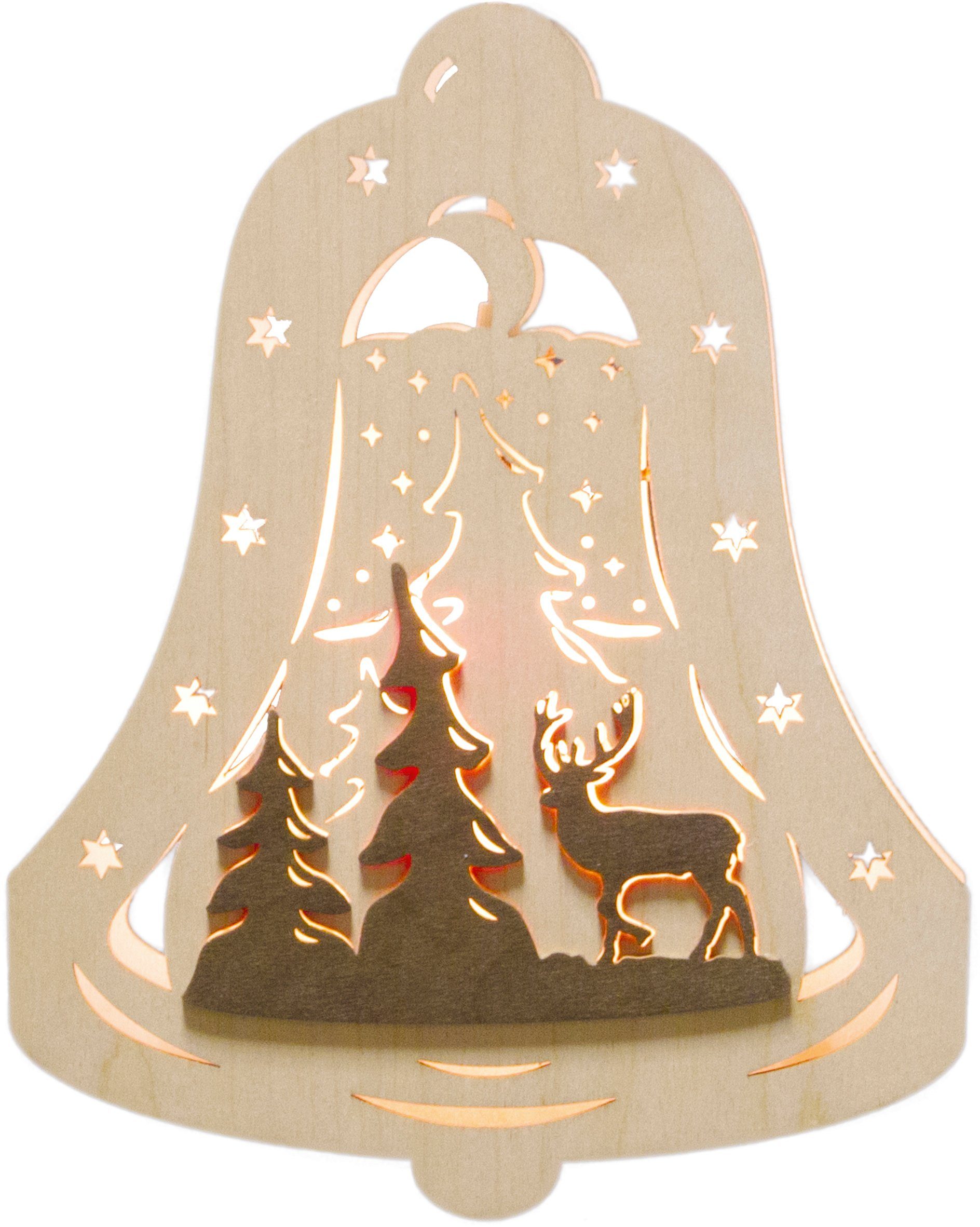 Weigla in Warmweiß, Dekolicht Waldmotiv, Weihnachtsdeko, Glocke eingerahmt Leuchtmittel Motiv wechselbar,