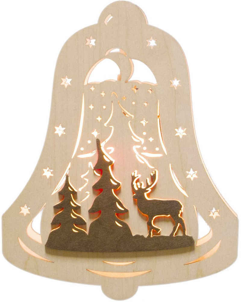 Weigla Beleuchtetes Fensterbild »Waldmotiv, Weihnachtsdeko«, Motiv eingerahmt in Glocke
