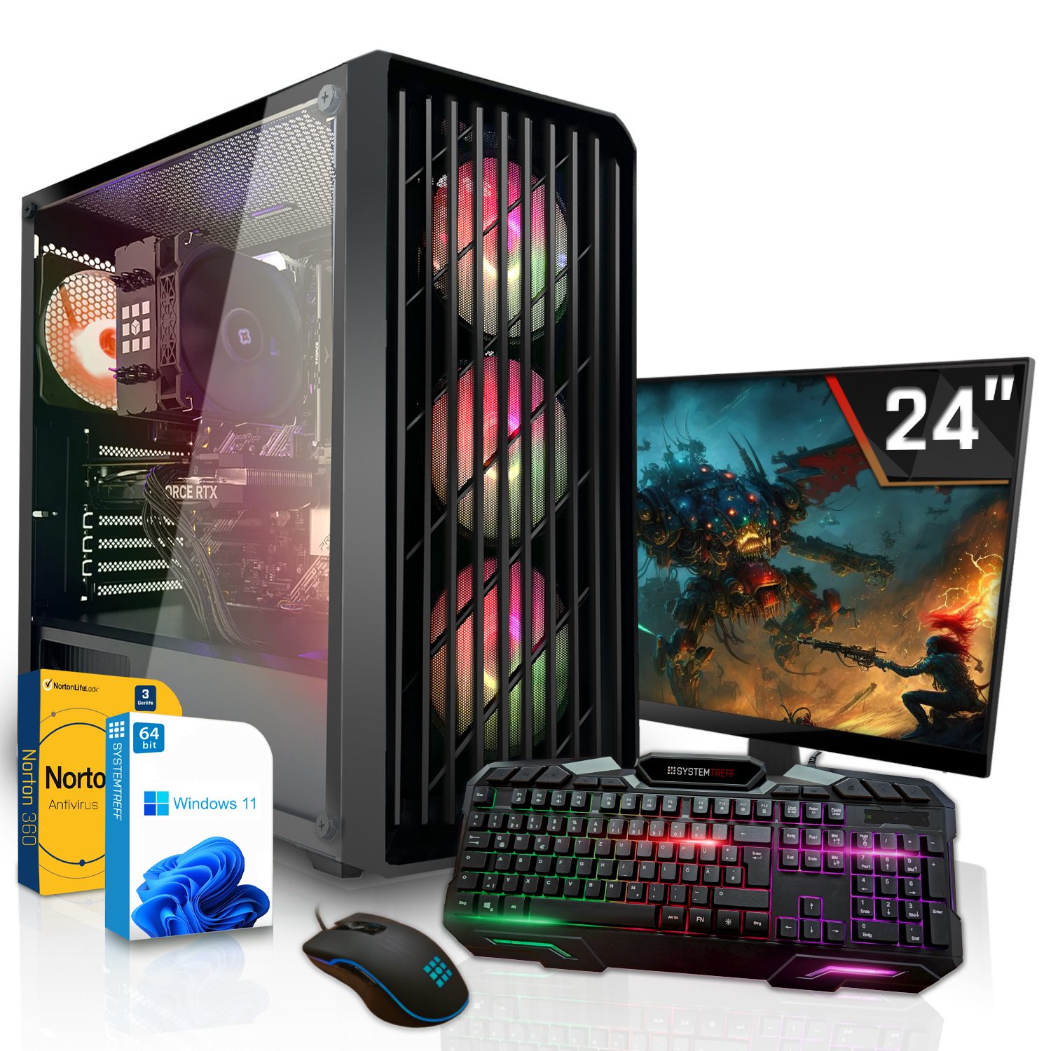 SYSTEMTREFF Basic Gaming-PC-Komplettsystem (24", AMD Ryzen 5 4650G, RX Vega 7, 8 GB RAM, 256 GB SSD, Windows 11, WLAN)