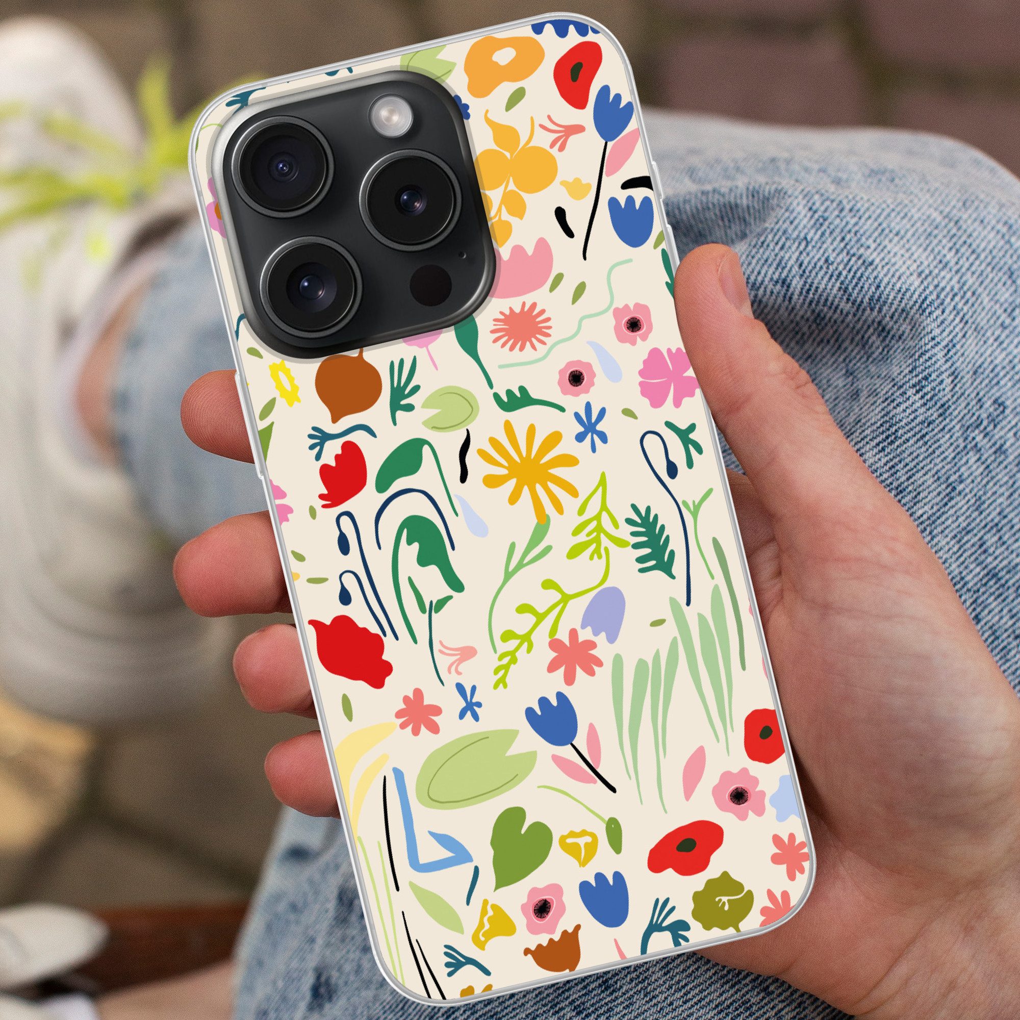 MuchoWow Handyhülle für Apple iPhone 15 Pro Blumen - Muster - Pflanzen, Smartphone-Bumper, Print, Handy Schutzhülle Dünn