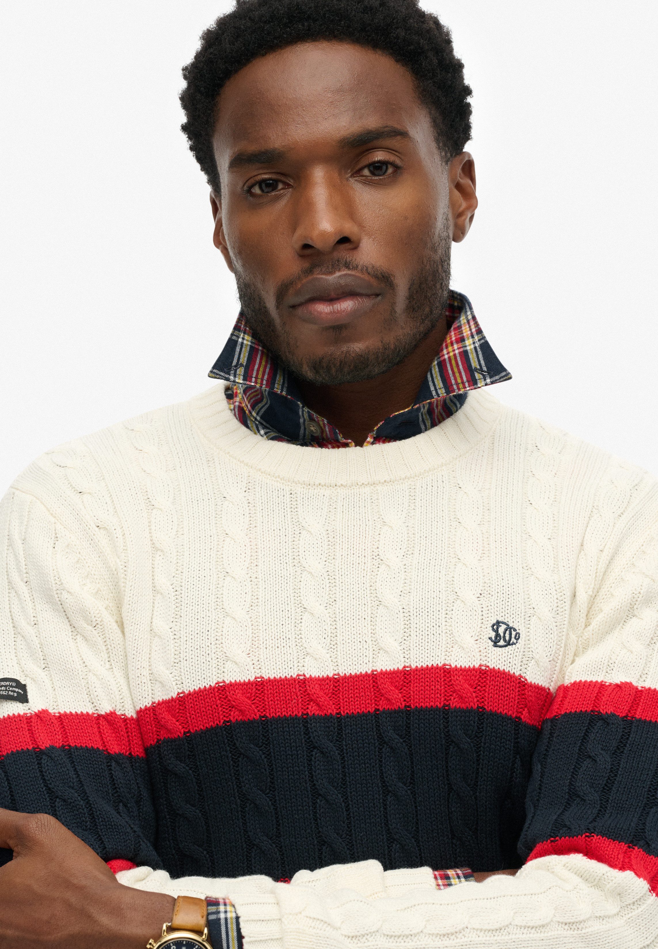 Superdry Strickpullover Cotton Stripe Cable Jumper