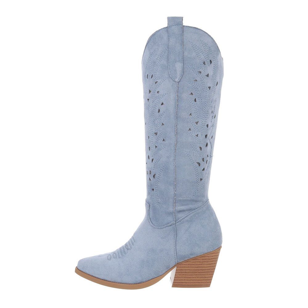 Ital-Design Damen Cowboyboots Western Westernstiefel Blockabsatz Western- & Bikerstiefel in Blau