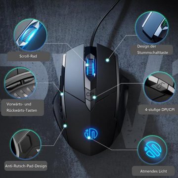 Diida Leise kabelgebundene Maus,Gaming-Maus mit sechs Tasten,leuchtende Maus Gaming-Maus (kabelgebunden)