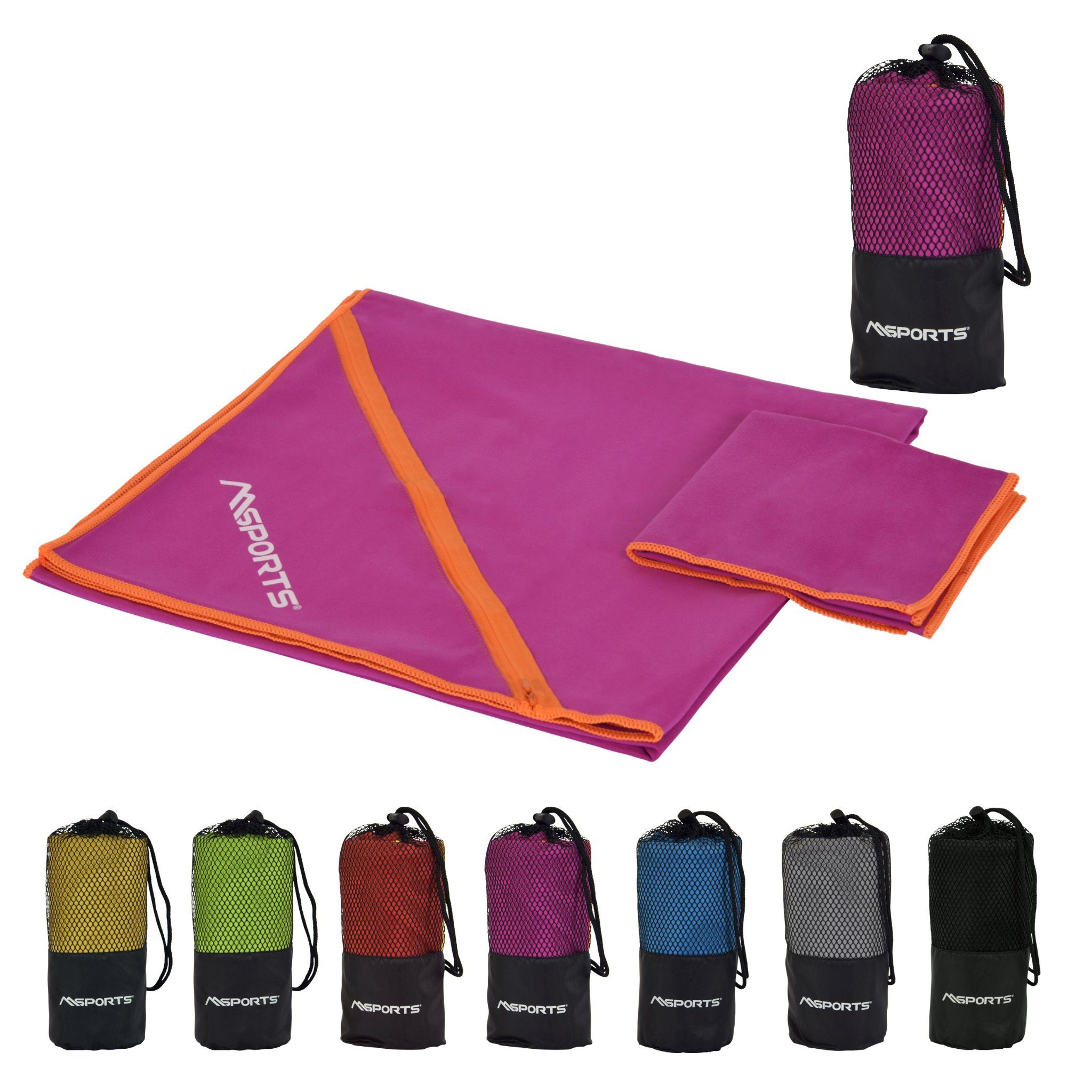 MSports® Gymnastikmatte Mikrofaser Handtuch 2er Set inkl. Tragetasche (Handtuch 2er Set inkl. Tragetasche Violett)