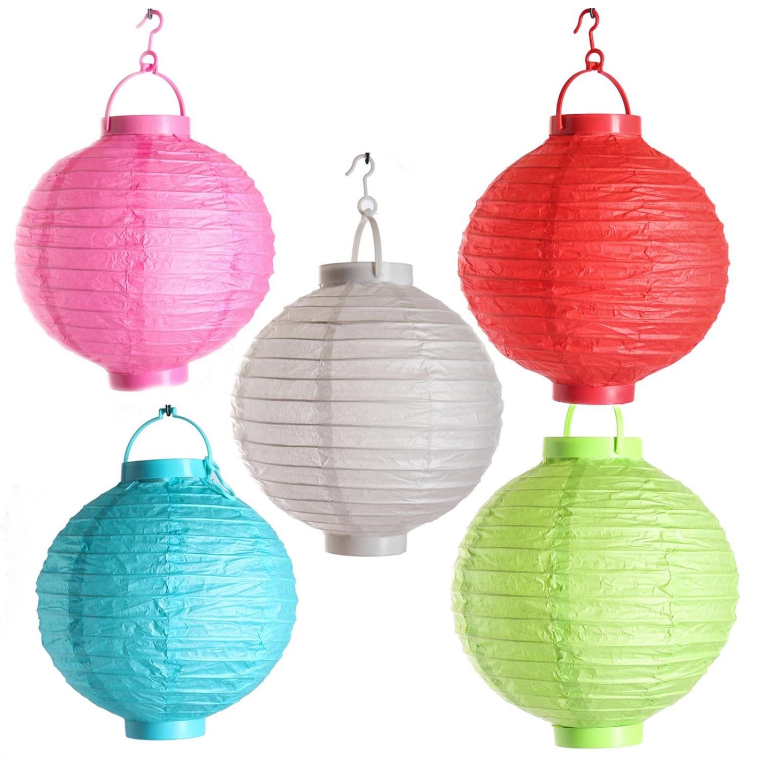 MARELIDA LED Lampion LED Lampion kaltweiße LED 30cm Kugel Laterne Partylampion 5er Set bunt, LED Classic, kaltweiss (5300K bis 6000K)