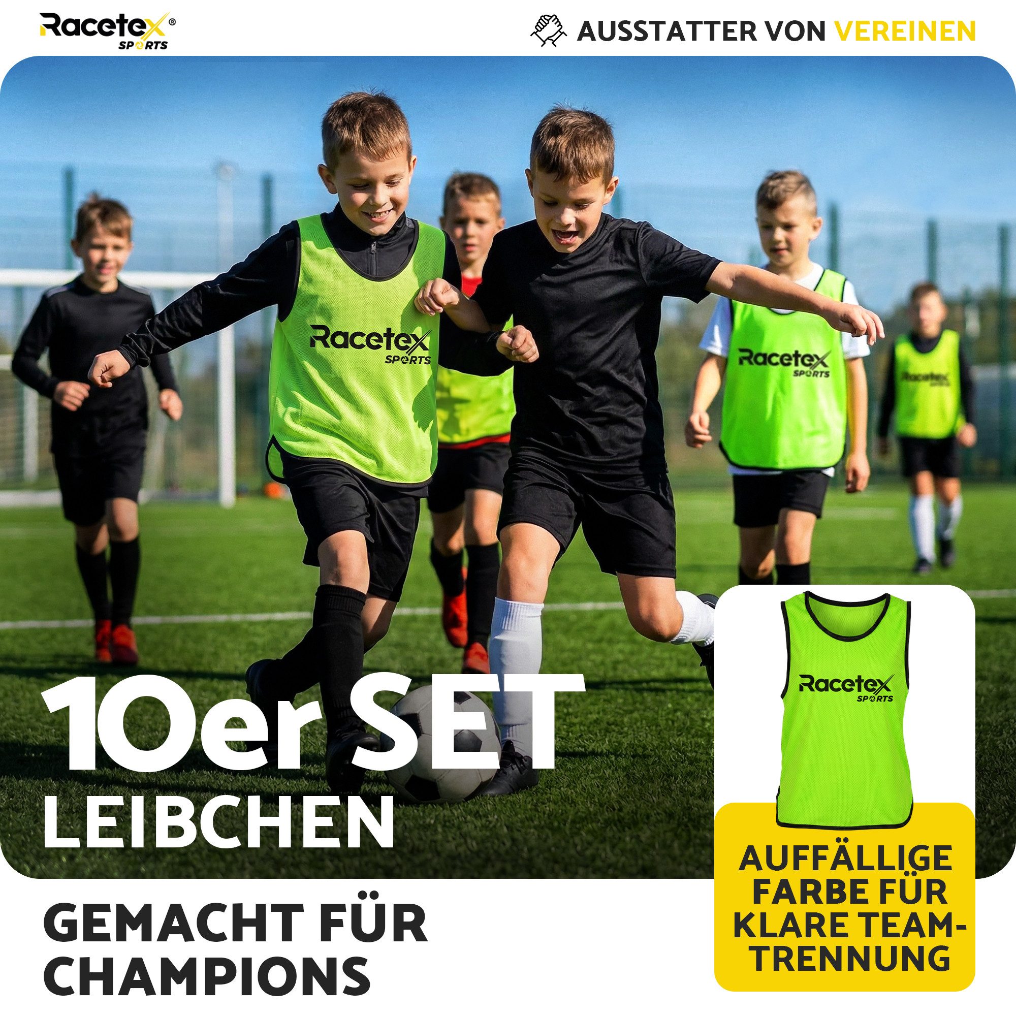 Racetex Trainingsleibchen 10er Set gelb in verschiedenen Größen mit Netzbeutel zur Aufbewahrung ⚽ UNSERE EMPFEHLUNG ⚽