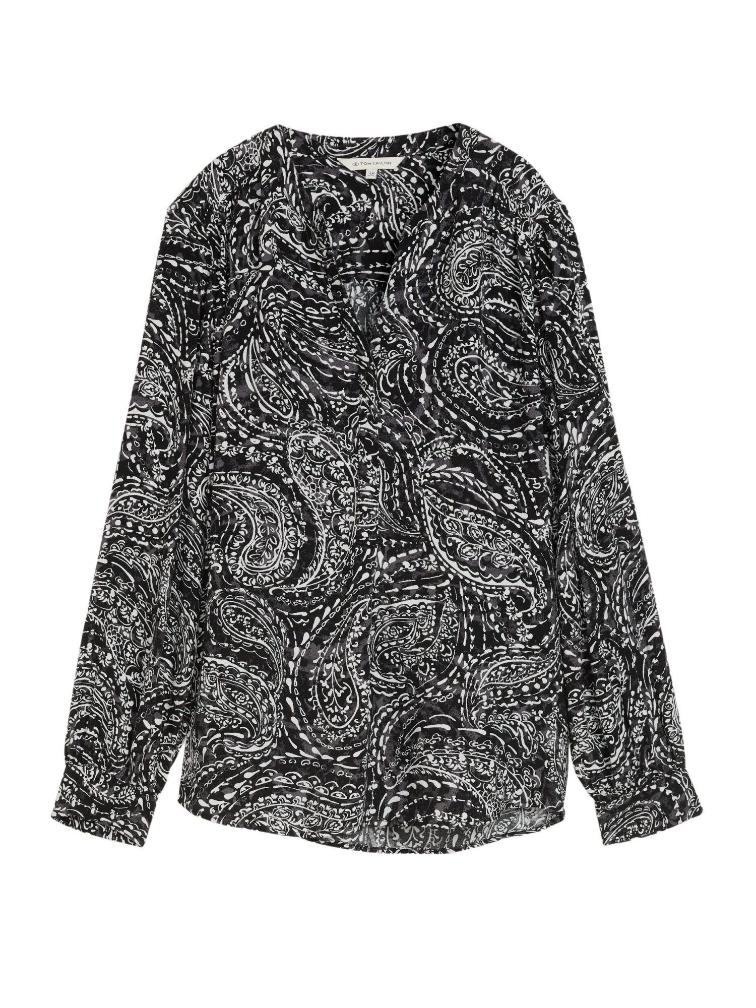 TOM TAILOR Kurzarmbluse N schwarz,Casual,Viskose,Allover-Print,V-Ausschnitt,Langarm,Regular Fit
