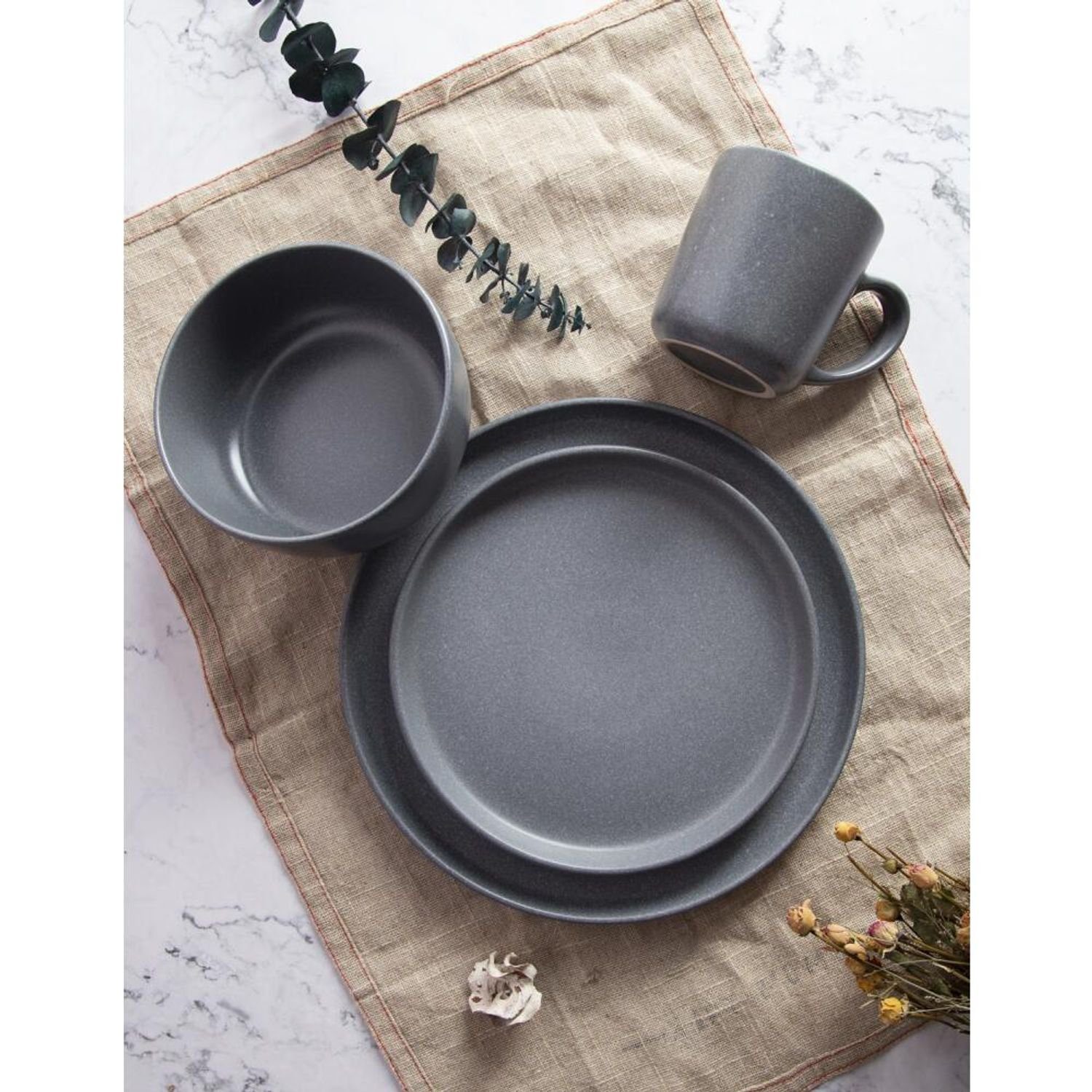 BURI Teller 24x Keramik Teller 27cm Nature Speisen Metall Servierplatte Essen