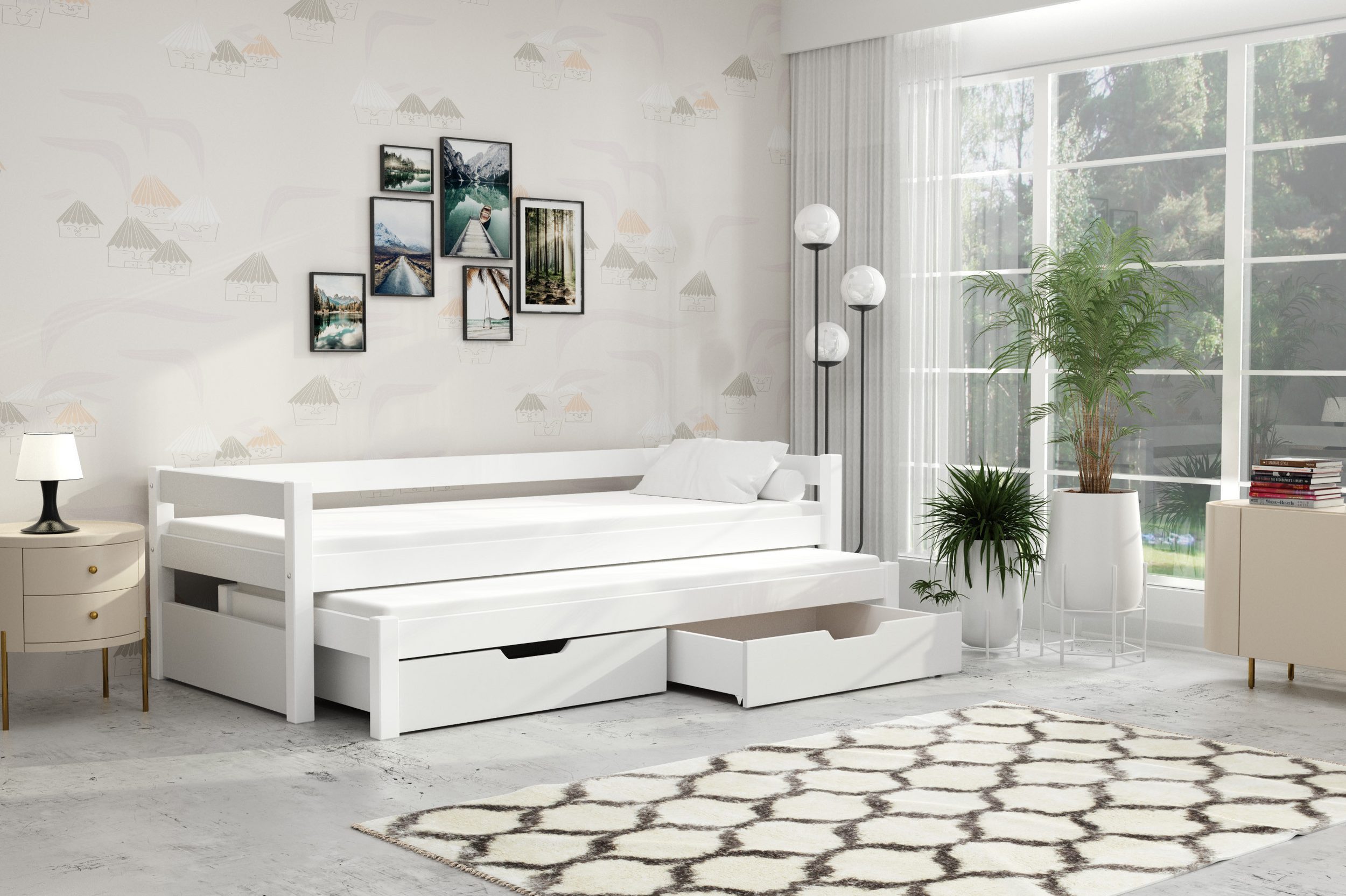 thematys Kinderbett mit Ausziehbett 2 Schubladen 90x200cm inkl. 2 Matratzen günstig online kaufen