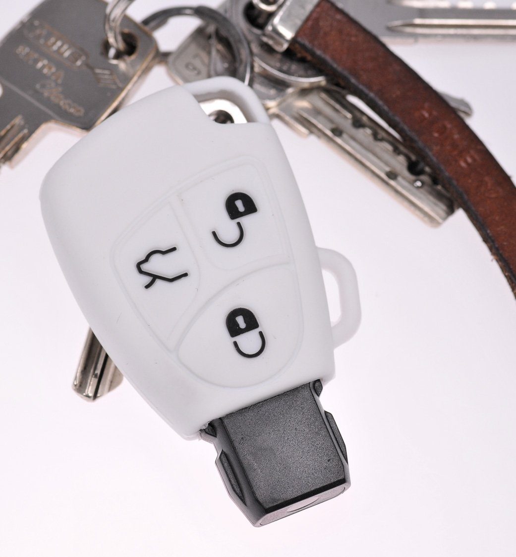 mt-key Schlüsseltasche Autoschlüssel SL Tasten S für Schutzhülle Mercedes CLK Softcase A Benz CL R Weiß, M C 3 E W169 B Klasse Silikon SLK
