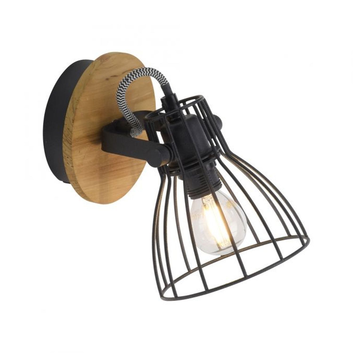 Licht-Erlebnisse Wandstrahler DIDAM, ohne Leuchtmittel, Holz Metall E14 verstellbar Natur Schwarz Industrial Design