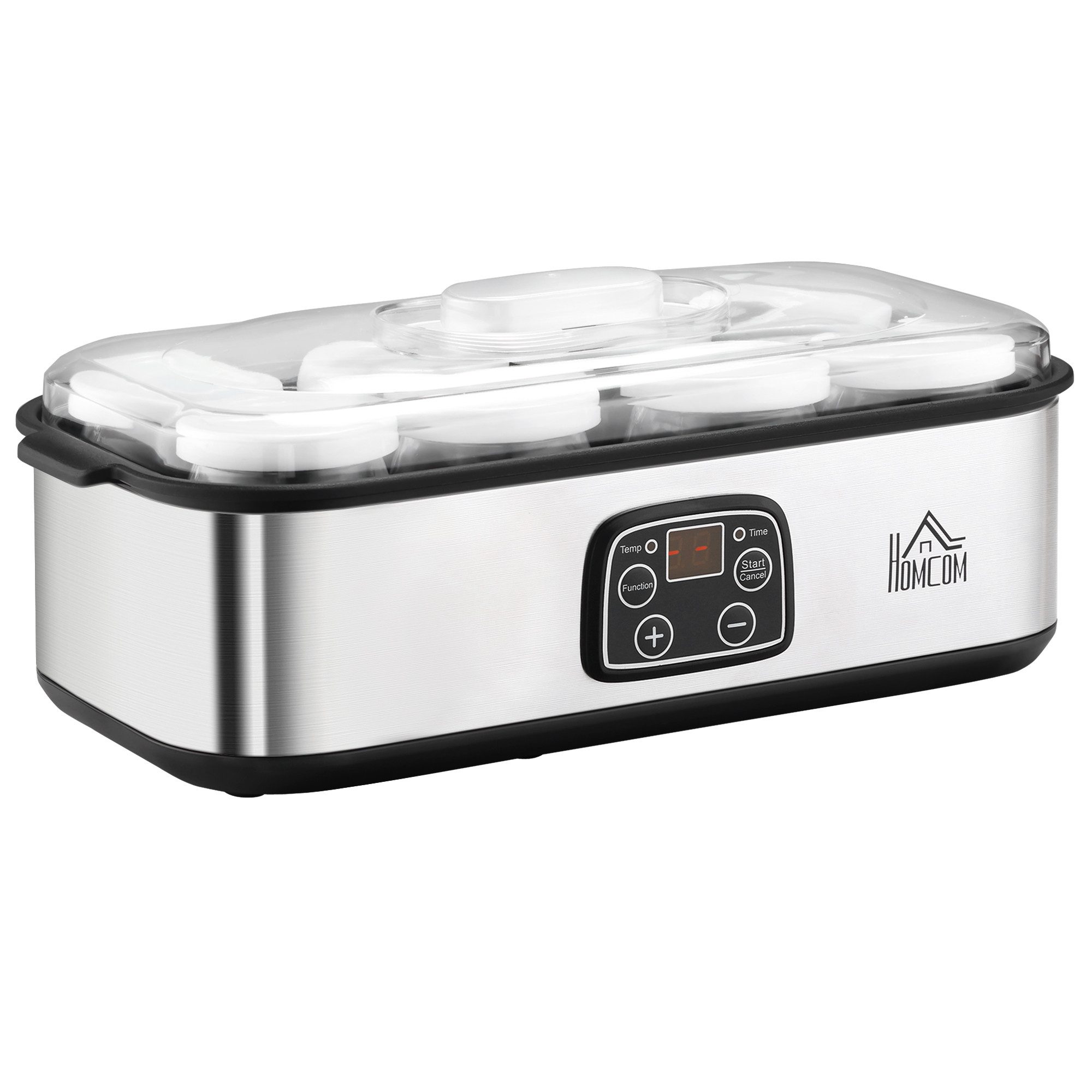 HOMCOM Joghurtbereiter Griechische Joghurtmaschine, Joghurt Maker für 1,4 L, LCD Timer, 8 Portionsbehälter, je 180 ml, PC PP-Kunststoff Edelstahl Glas Silber 36 – Bild 2 von 5