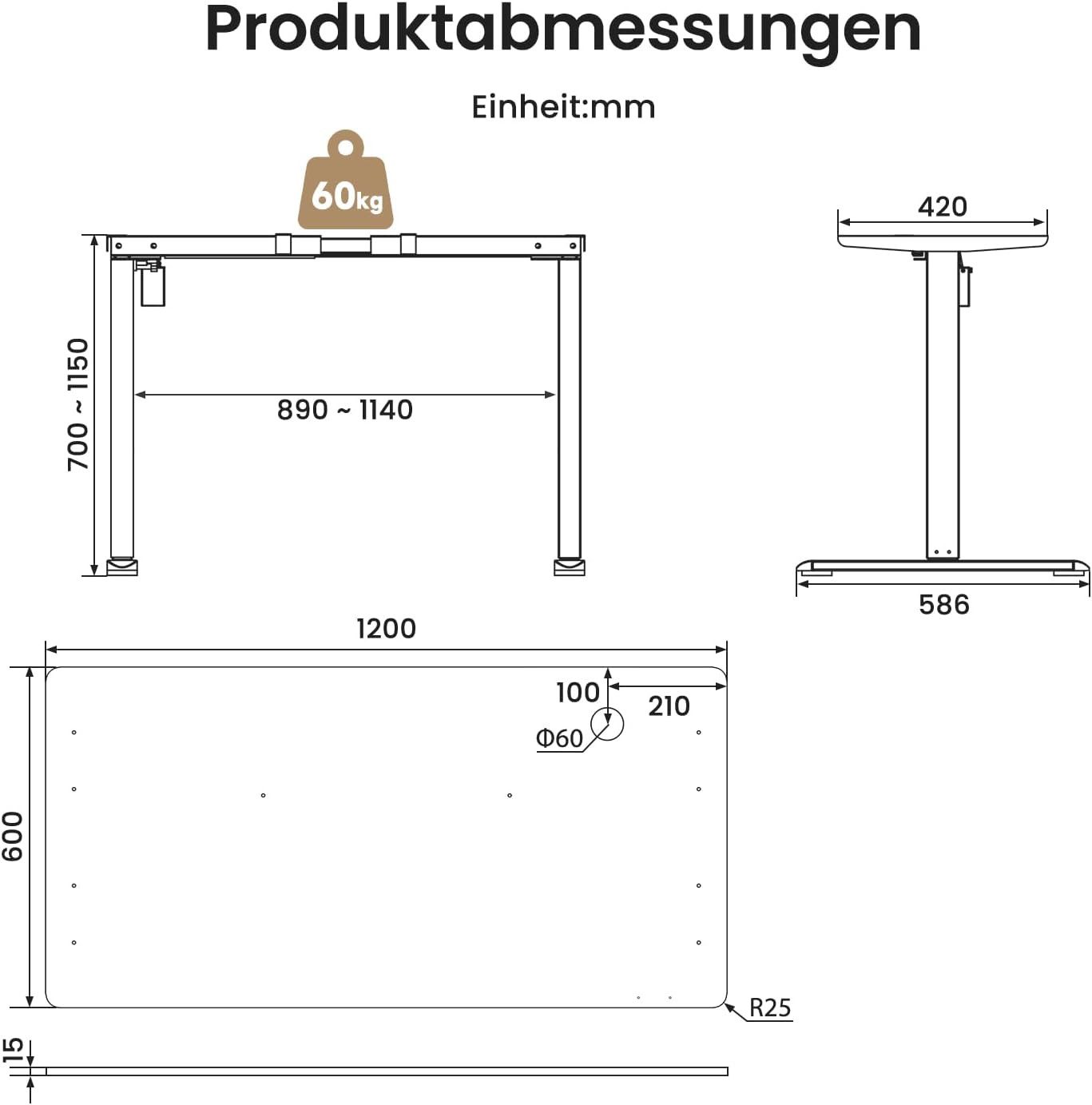 SONNI Schreibtisch Elektrisch Höhenverstellbarer Schreibtisc Bürstenloser Motor, mit 3 Memory-Funktionen, Anti-Kollisionssystem, Kabelmanagement – Bild 3 von 5