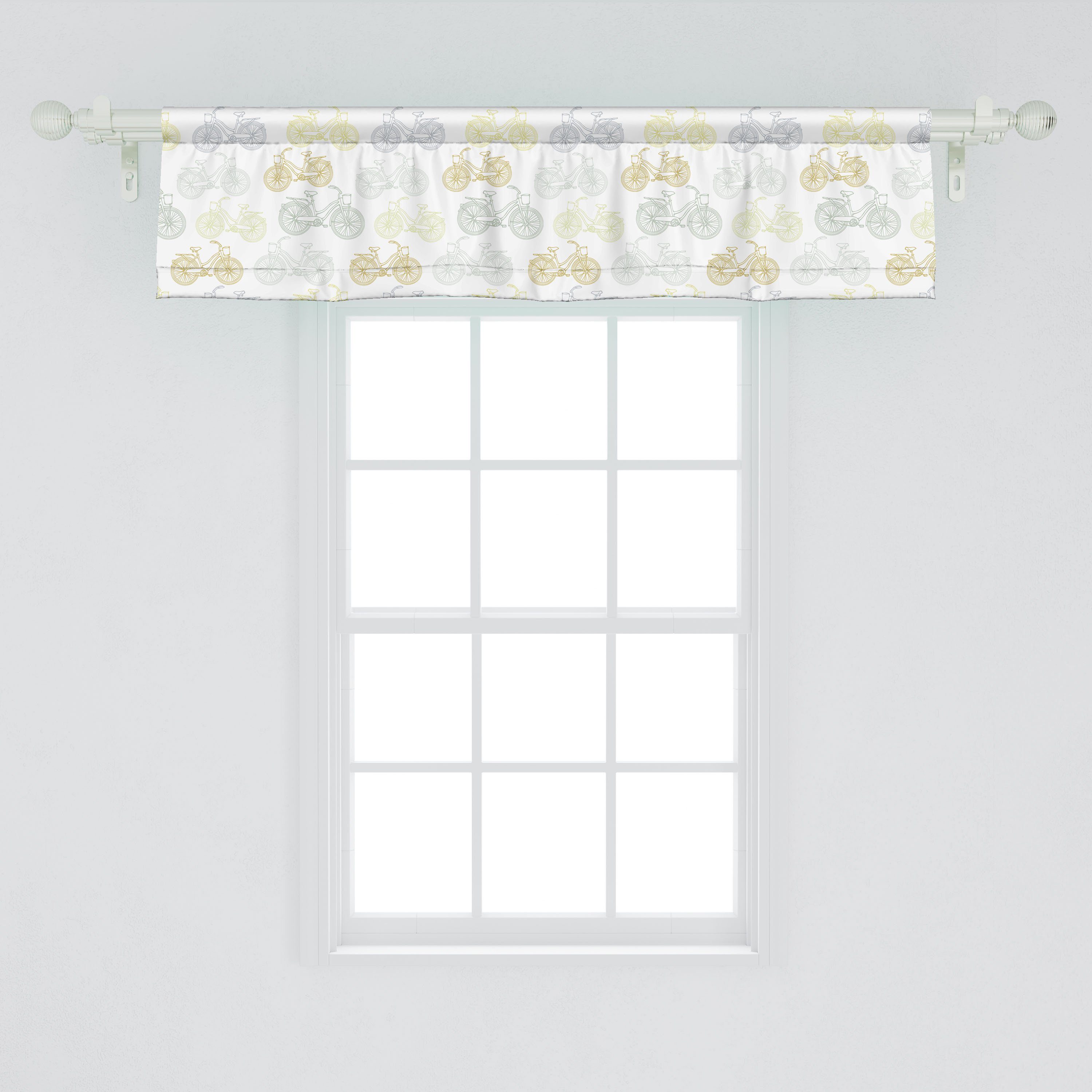 Vorhang für Klassik Abakuhaus, Fahrrad Schlafzimmer mit Microfaser, Pastell Küche Dekor Stangentasche, Retro Scheibengardine Volant