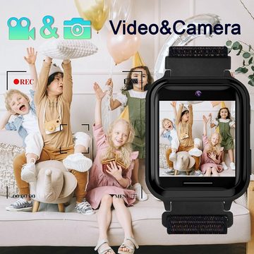 PTHTECHUS Smartwatch (1,54 Zoll, Android iOS), Telefon Uhr für Kinder 10 Spiele MP3 Musik Anruf Taschenlampe kamera