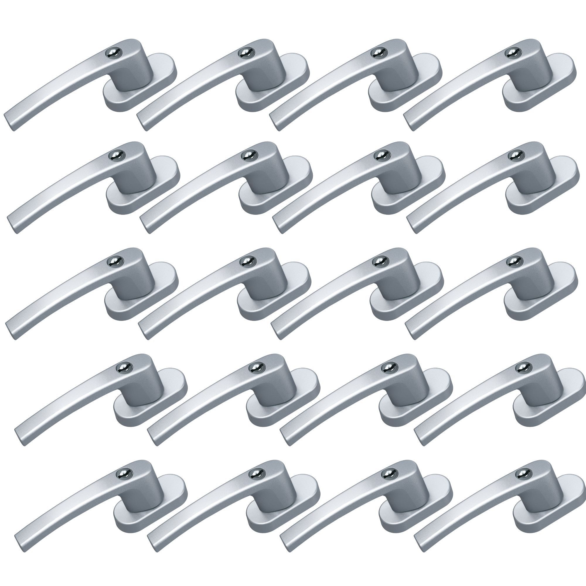 BASI Fenstergriff mit Druckknopfsicherung, 20x Fenstergriff - Silber, (Spar-Set, 20-tlg), Aluminium, abschließbar, GL, inkl. 2 Schlüssel/Griff, 20er Set, Silber