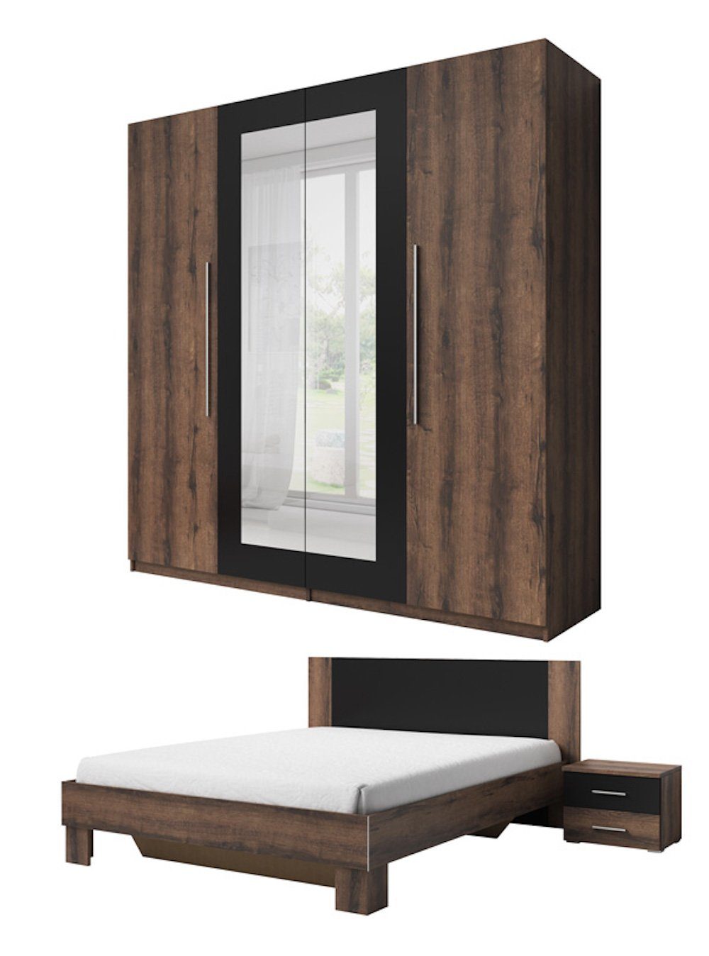Feldmann-Wohnen Schlafzimmer-Set VERA, (Set, aus: 4-tlg., bestehend - 180x200cm - Doppelbett - Kleiderschrank, 2 einem Nachtkonsolen), 4-türigen einem geräumig, und