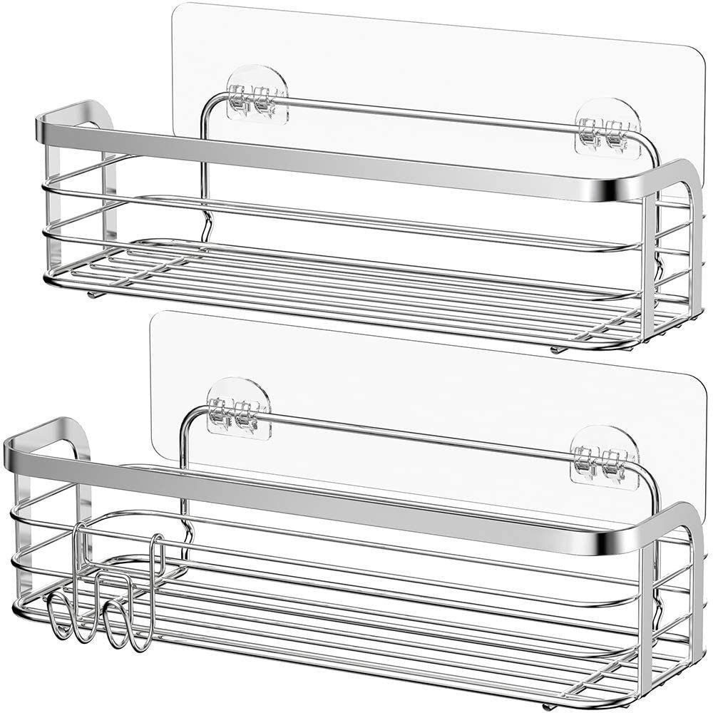 Elegear Duschkorb ohne bohren, Duschablage edelstahl, mit 3 Klebeflächen und 1 Haken (2 St), Badregal zum hängen, 10KG MAX, Duschzubehör, Badezimmerorganizer