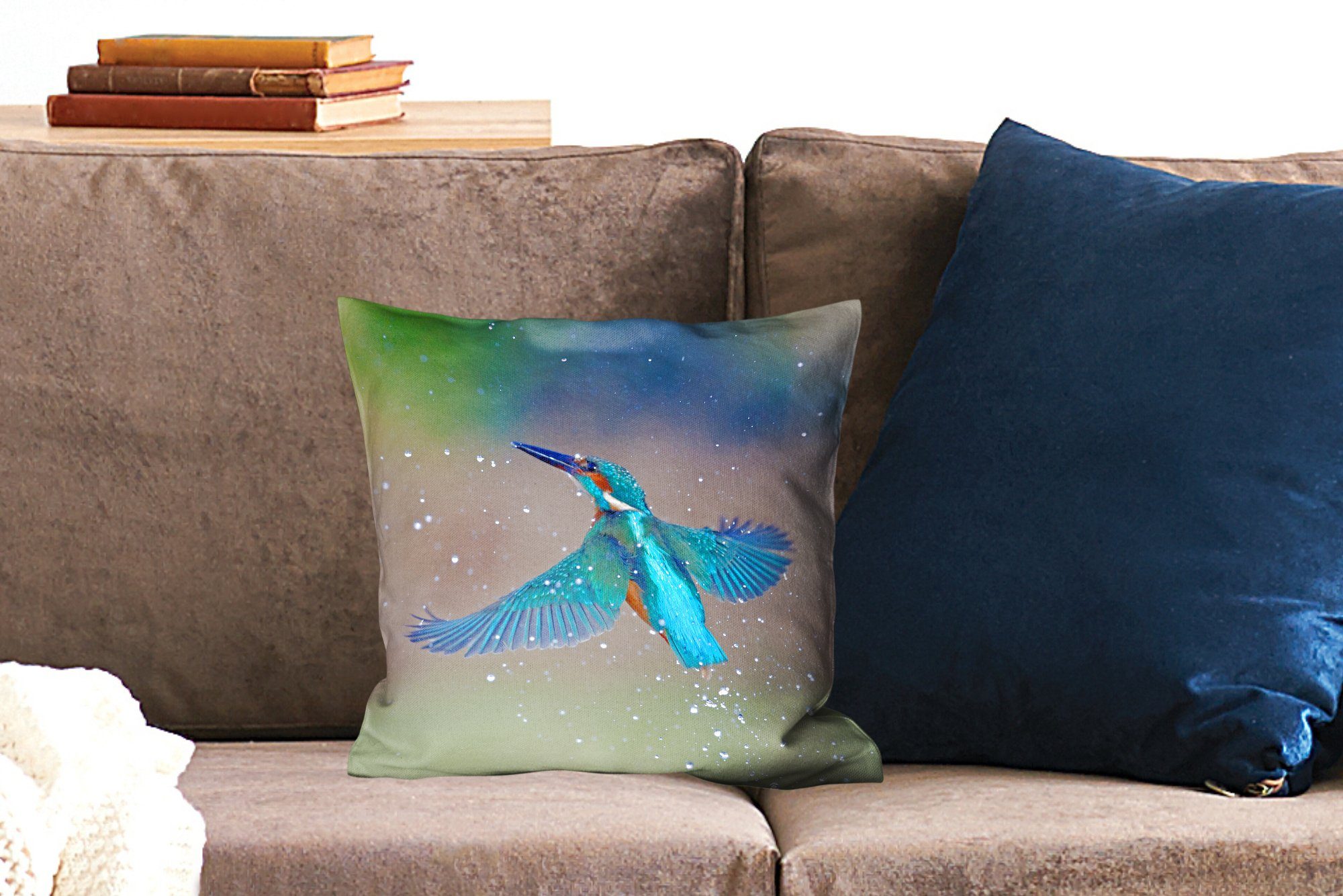 Wohzimmer, für mit Fliegen Eisvogel Dekokissen - Füllung Blau, Deko, Sofakissen - MuchoWow Schlafzimmer, Zierkissen