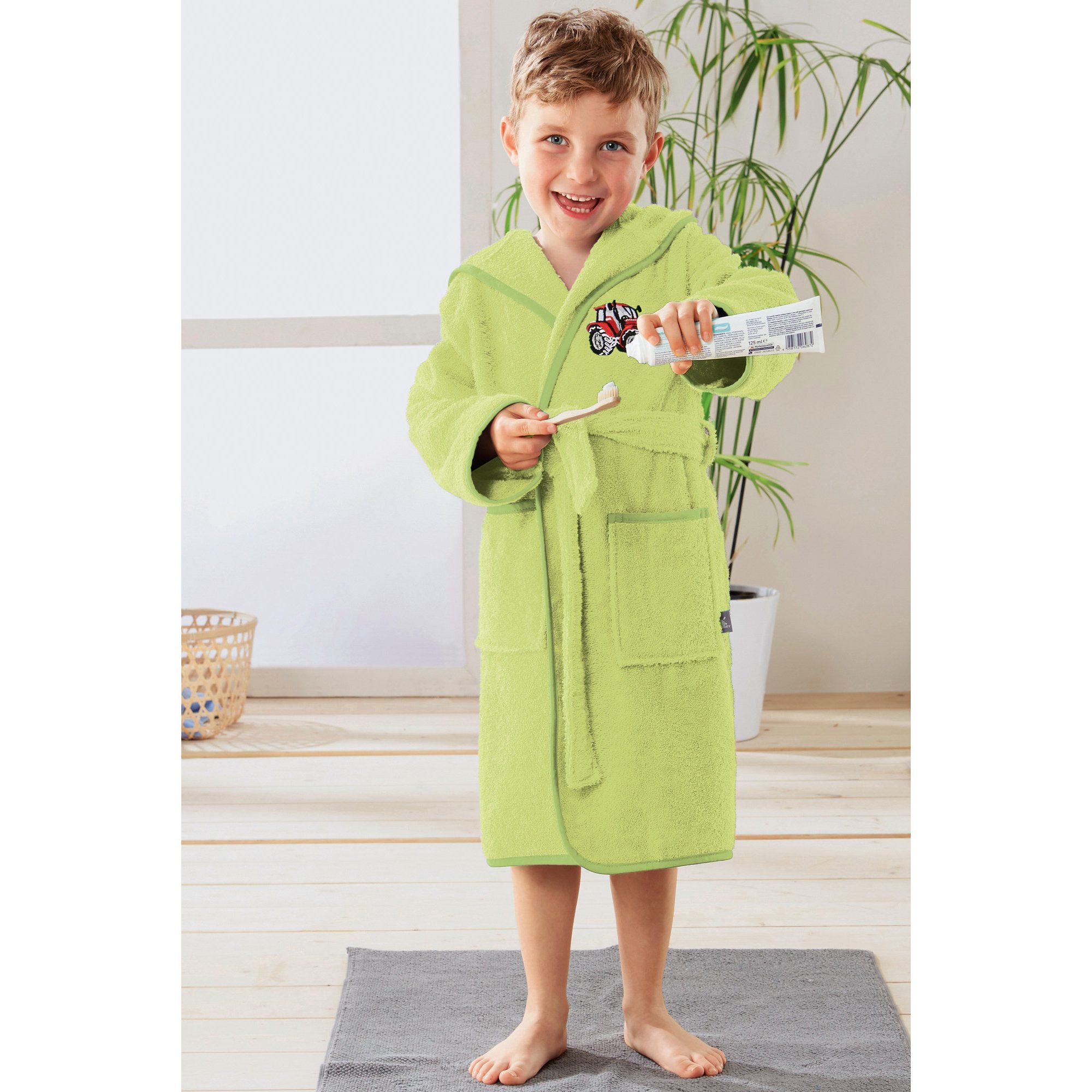 Erwin Müller Kinderbademantel Kinder-Bademantel mit Kapuze, Rückenlänge: 69 cm, Frottier, mit Kapuze/mit Aufsatztasche:, default, Walk-Frottier Uni/Motiv: Trakt – Bild 4 von 5