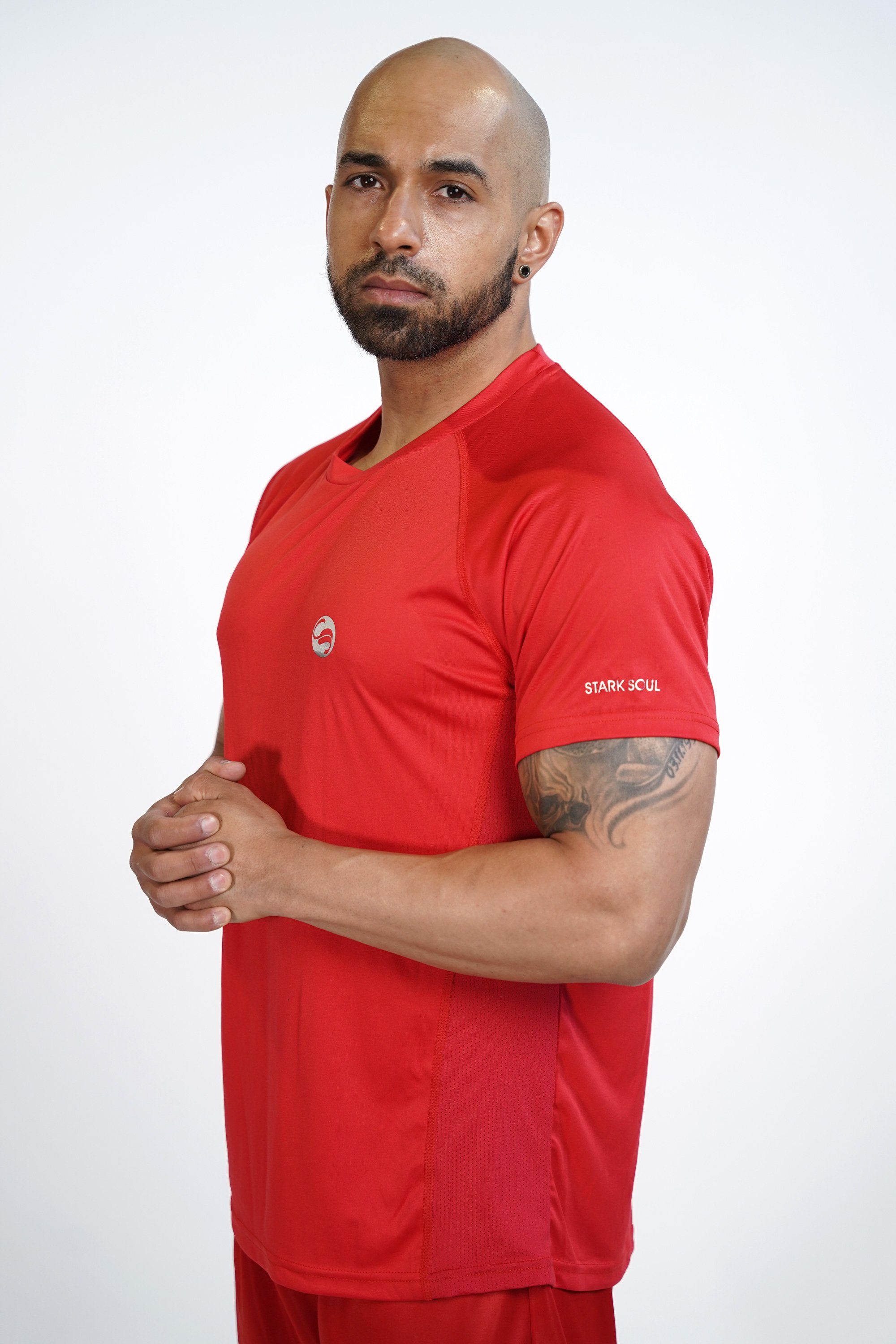 Sportshirt, "Reflect", Funktionsshirt Kurzarm seitlichen Funktionsshirt Soul® Rot mit Mesh-Einsätzen T-Shirt Fitness Stark