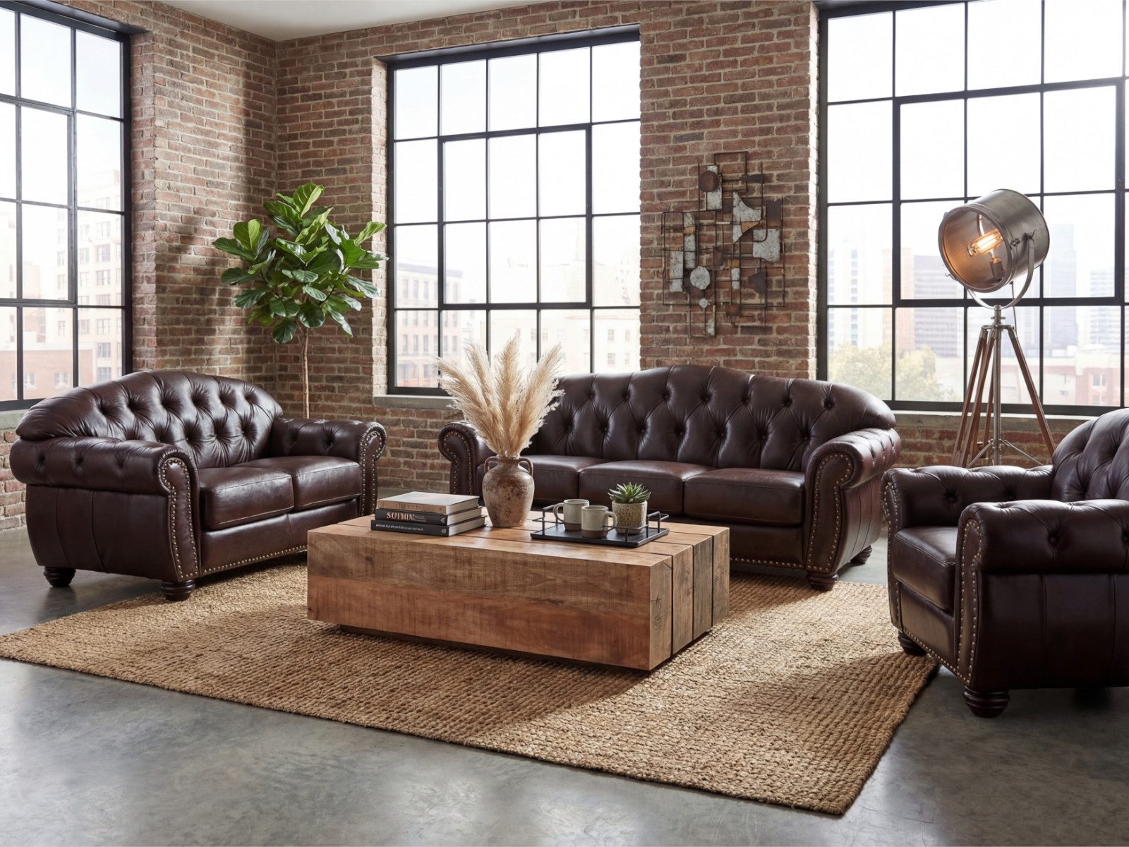 massivum Chesterfield-Sofa Sofagarnitur Hereford Echtleder