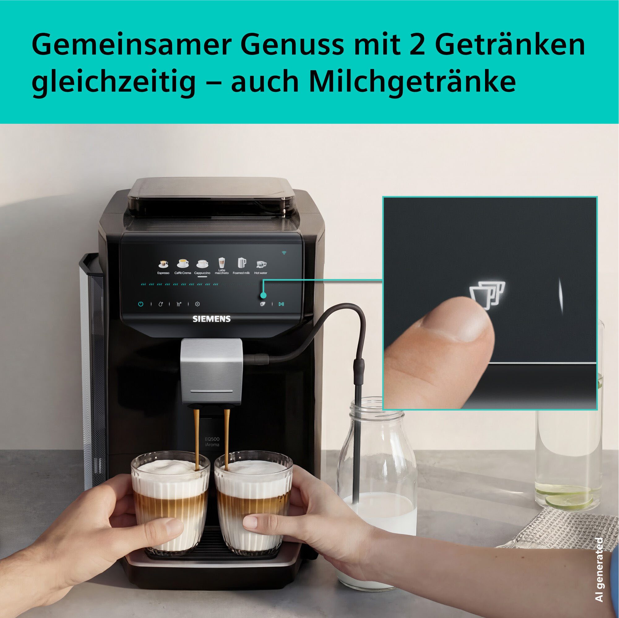 SIEMENS Kaffeevollautomat EQ500 TP551E07, Doppeltassenfunktion, 6 Getränke, einfache Reinigung, mit Milchschlauch, Keramikmahlwerk, entnehmbare Brüheinheit, Sch – Bild 5 von 5